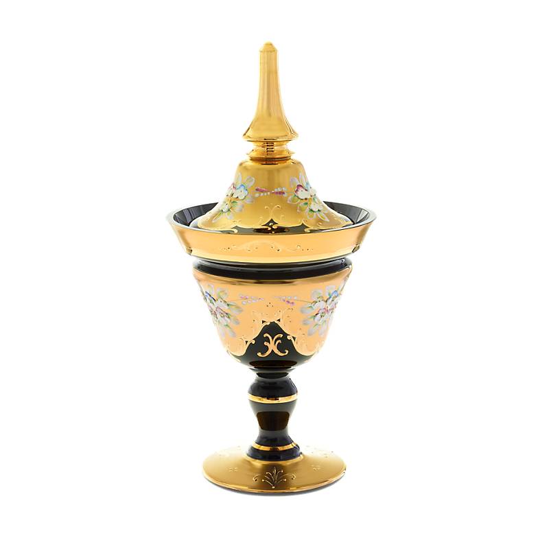 Dose mit Deckel Black Queen 36 cm, Gold/Braun, aus Glas