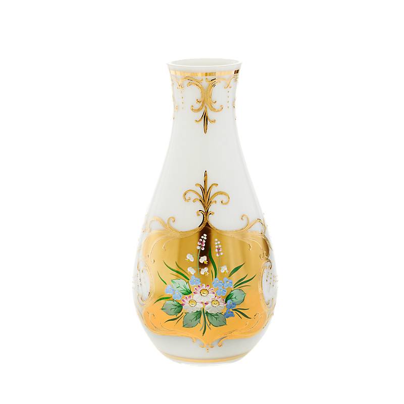 Vase White Queen 30 cm, Weiß/Gold, aus Glas