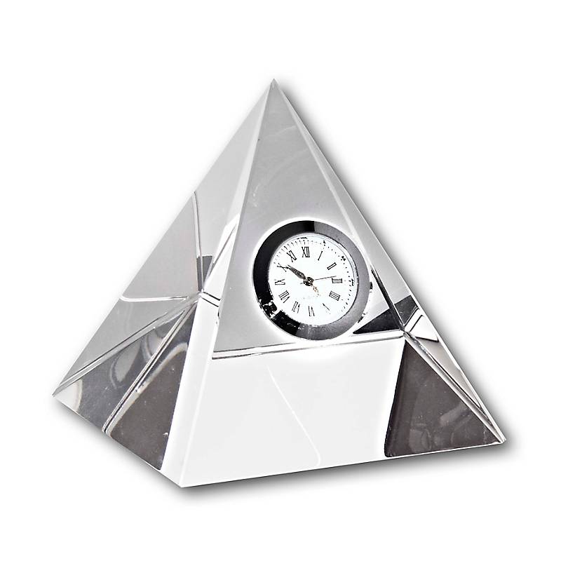 Glasblockuhr Pyramide 9cm silber