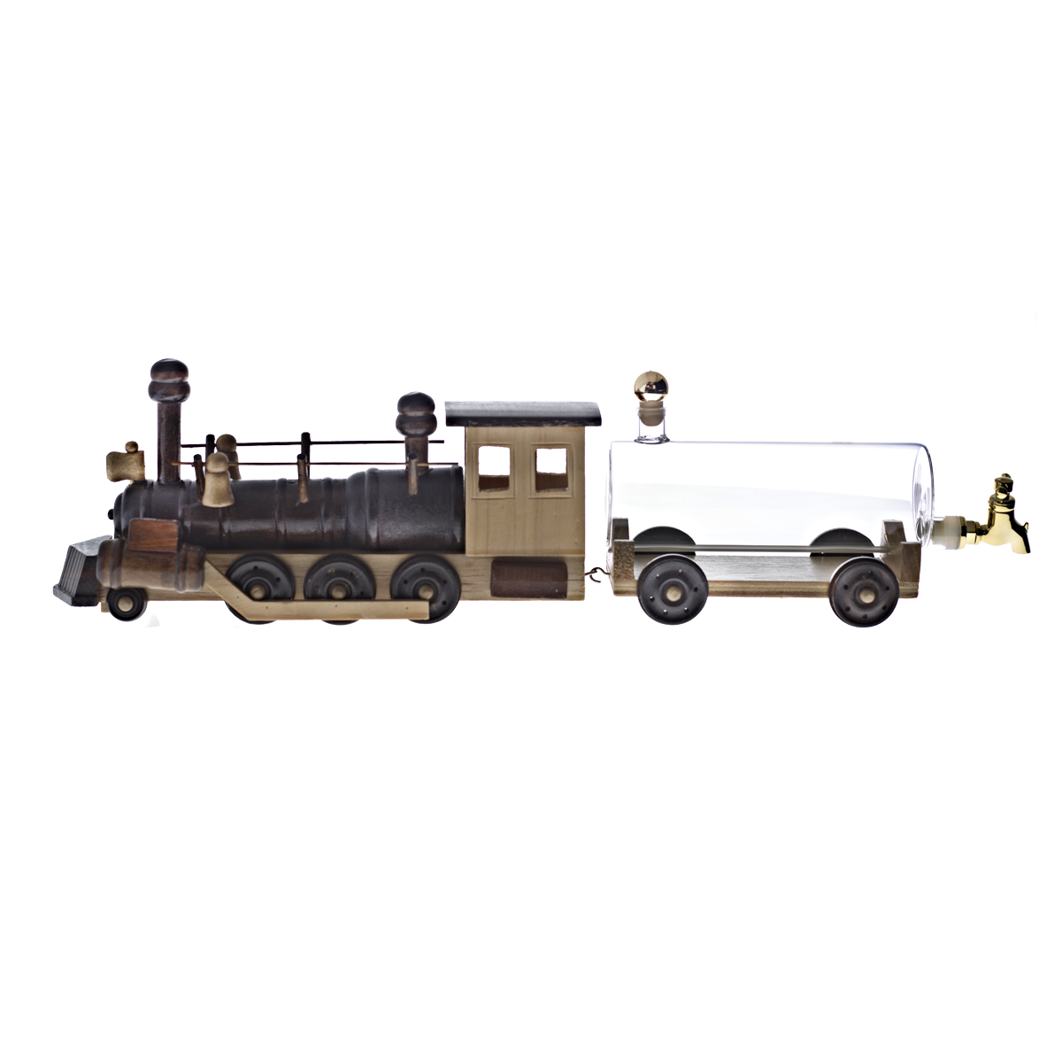 Geschenkflasche Lokomotive Lok Eisenbahn Glas Holz Leer Geschenkverpackung 55,5 cm
