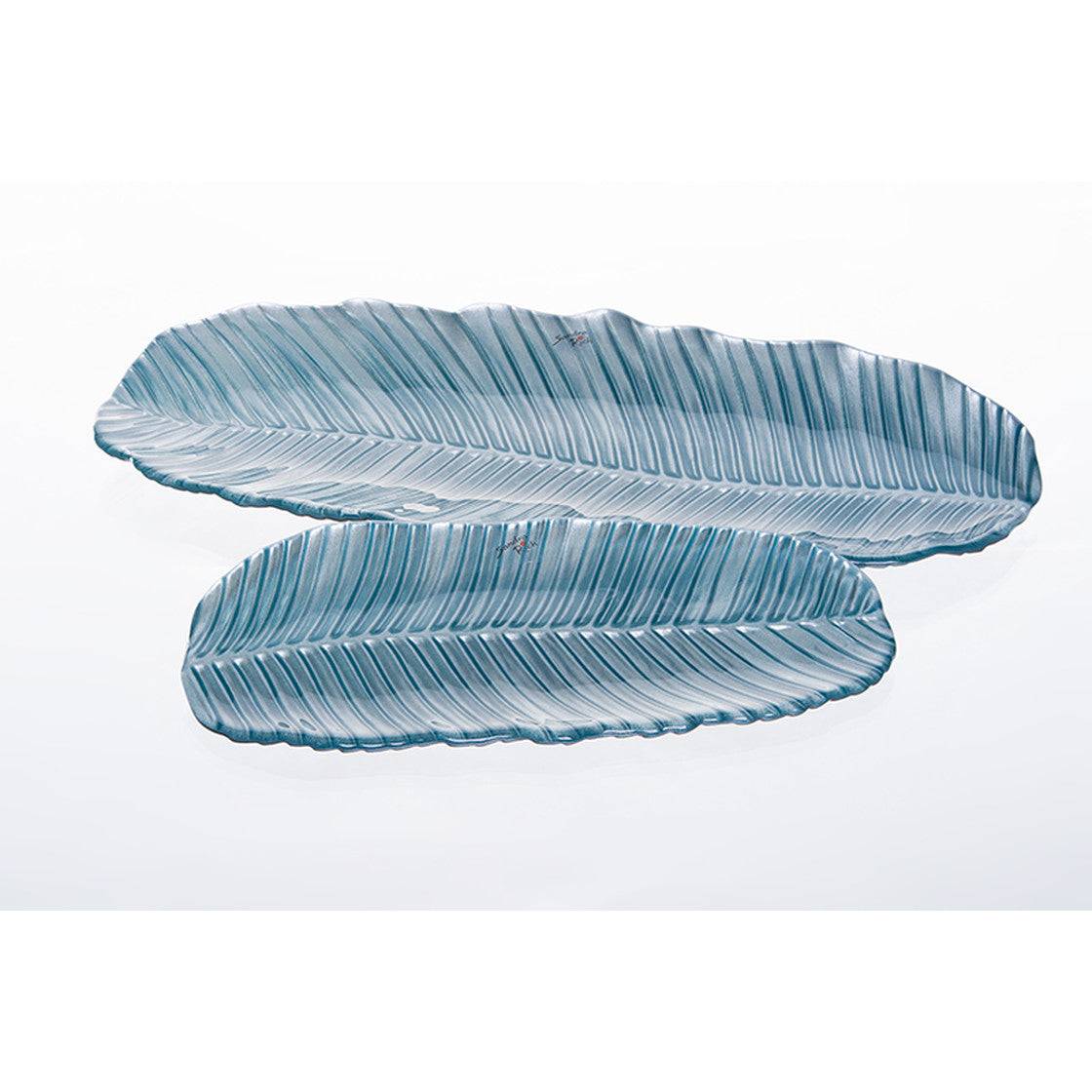 Glasschale Tablette Blatt Blau 2 Größen