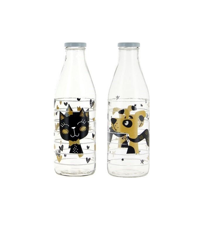 Milchflasche Glasflasche mit Deckel Golden Pets 1000 ml
