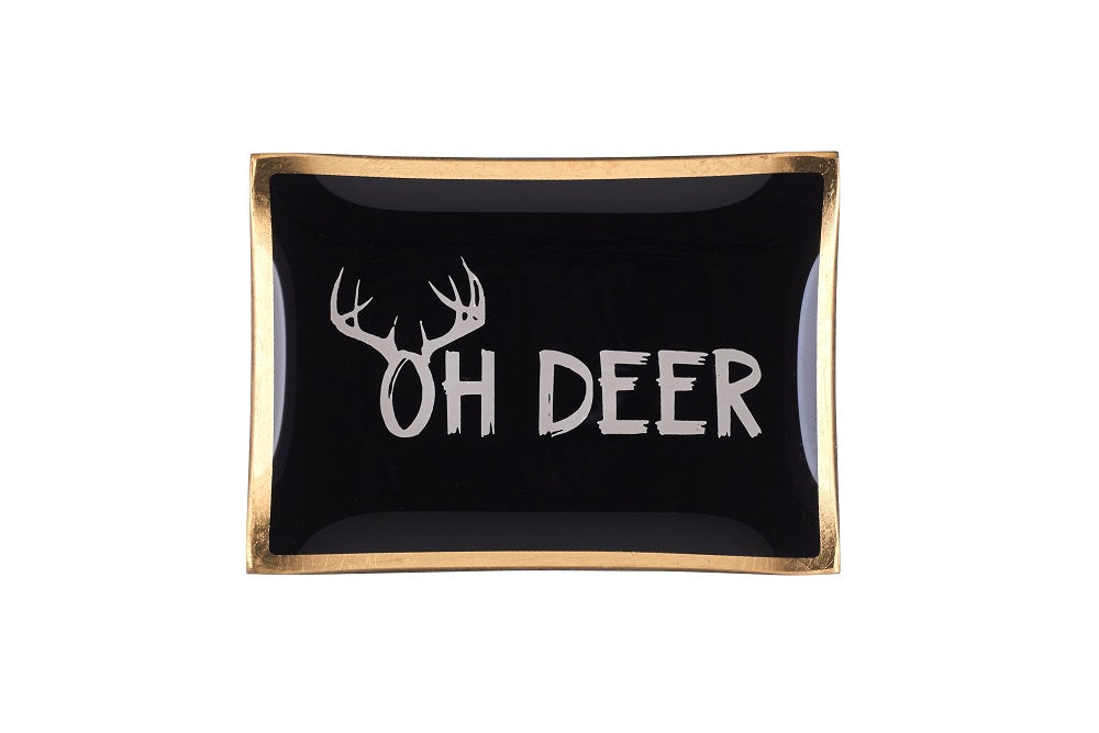 Glasteller Goldrand Schriftzug Oh Deer Geweih14x10cm