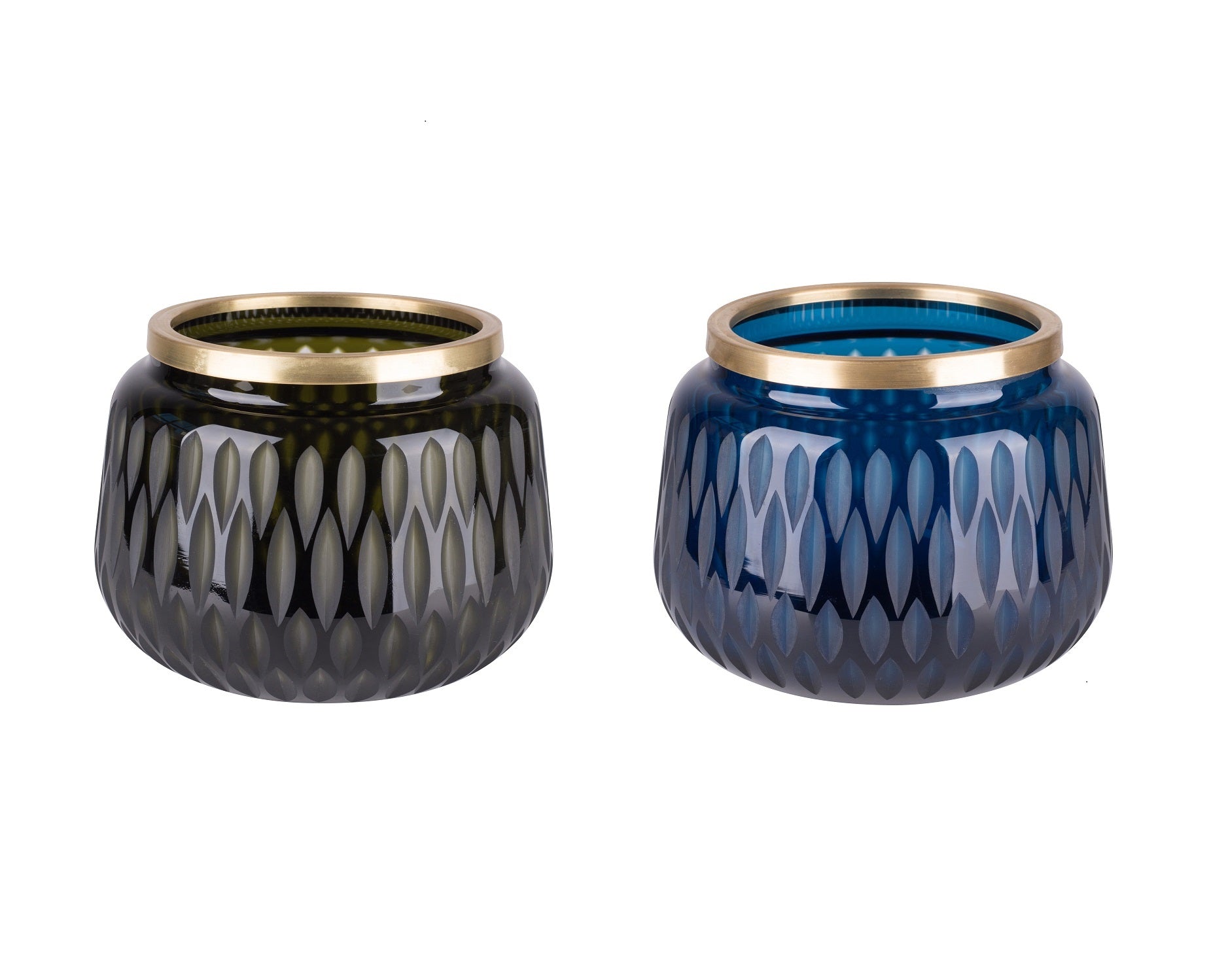 Windlicht Glastopf mit Schliff Goldrand Olive 13,5cm