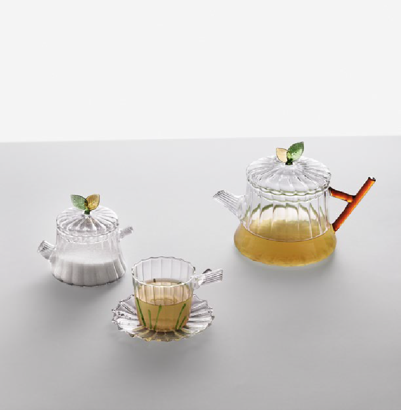 Teetasse Kaffeetasse Tasse mit Dekorative Blätter Greenwood ca. 230ml Kristallglas Transparent