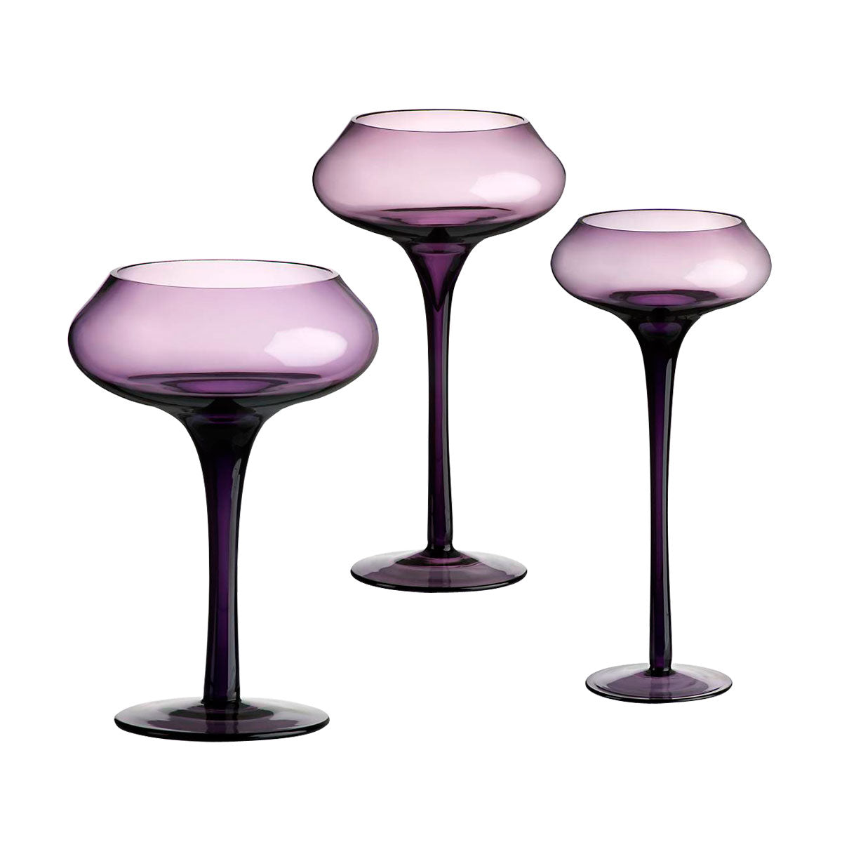 Kerzenhalter Andromeda Windlicht 3er-Set Leuchter auf Fuß Glas lila