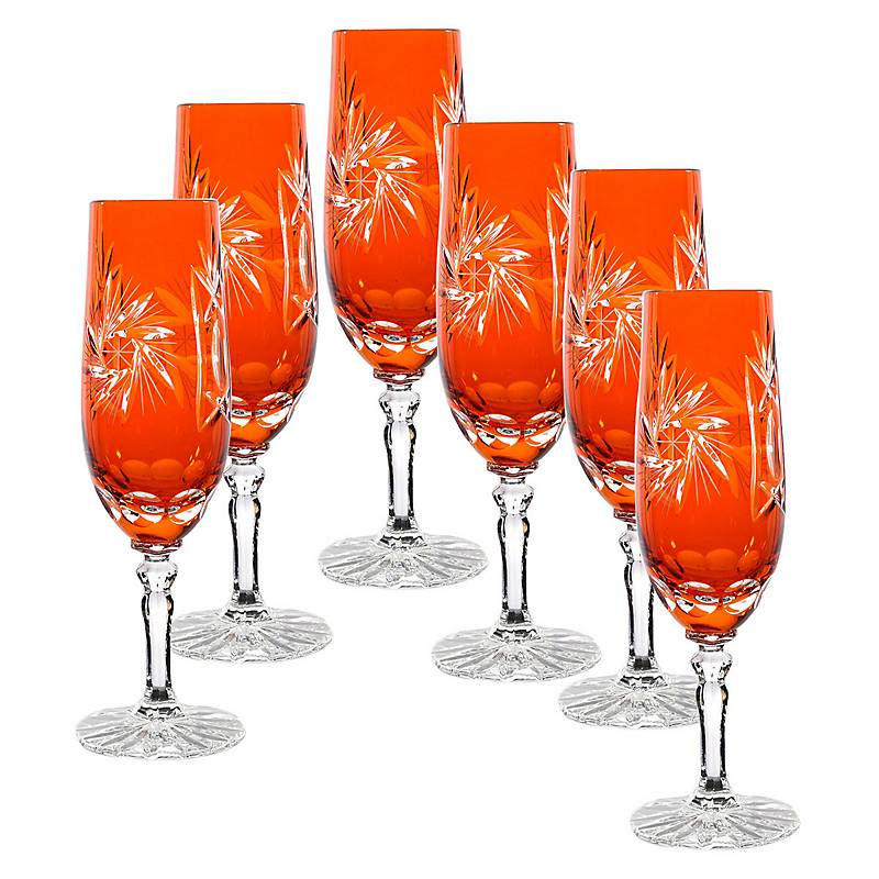 Sektflöte orange Schleuderstern 6er Set (180ml)