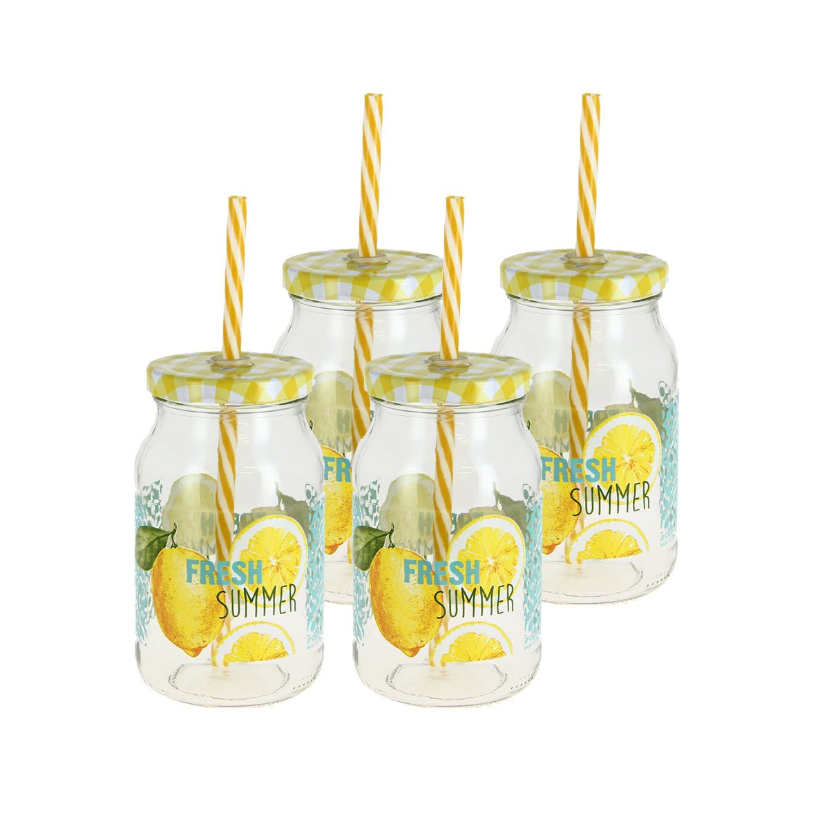 Trinkglas m. Strohhalm Fresh Summer 4er Set 450 ml