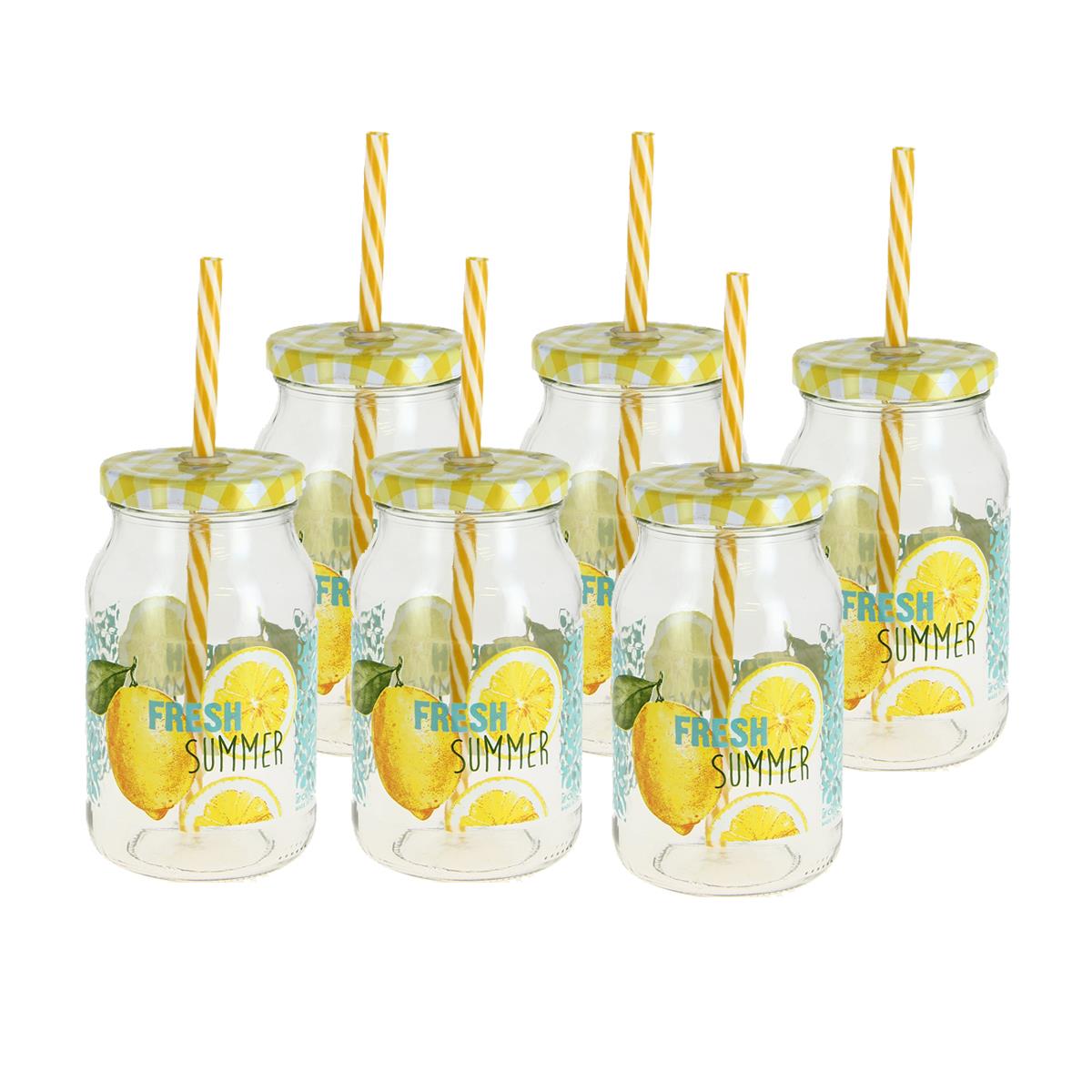 Trinkglas m. Strohhalm Fresh Summer 6er Set 450 ml