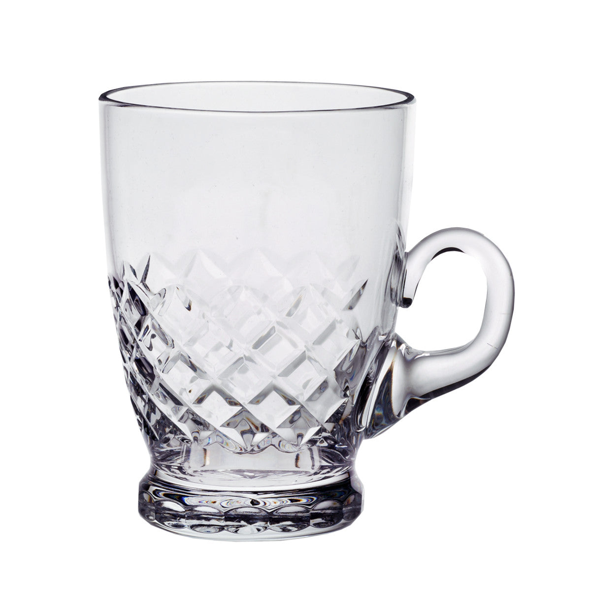 Glastasse Karo 300 ml Henkelbecher Teetasse Bleikristallglas klar