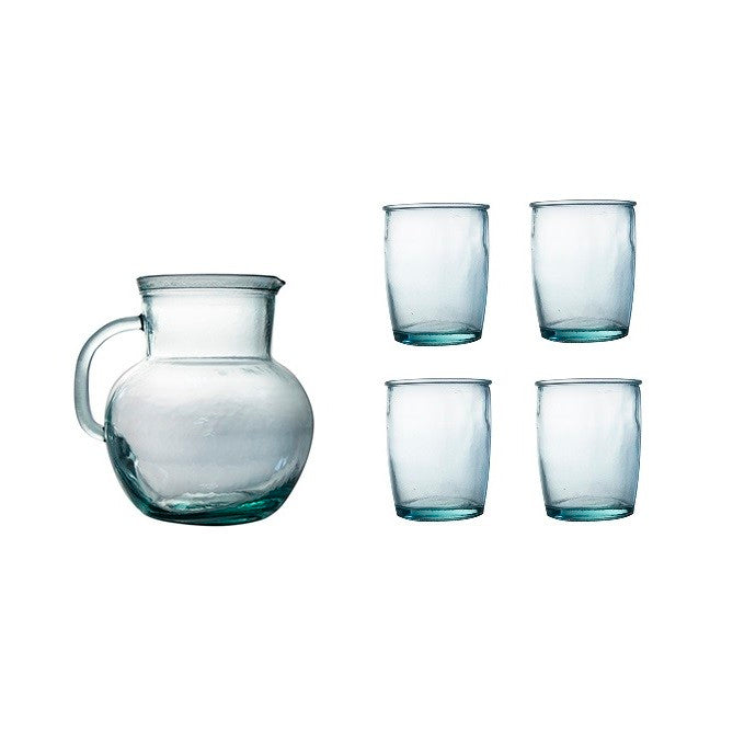 Glaskrug 2300 ml inkl 4 Trinkbecher 430 ml Set Recycling-Glas