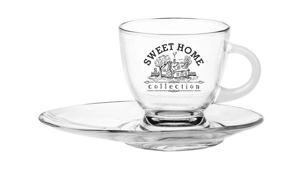 Glastasse mit Teller Home Sweet Home 230ml