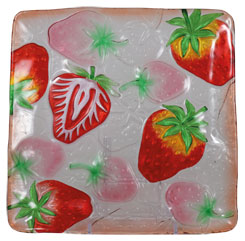 Glasteller Früchte "Erdbeeren" Glasschale Teller Tischdeko  ca. 26 cm Handmade