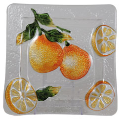 Glasteller Früchte "Orangen" Glasschale Teller Tischdeko  ca. 23 cm Handmade