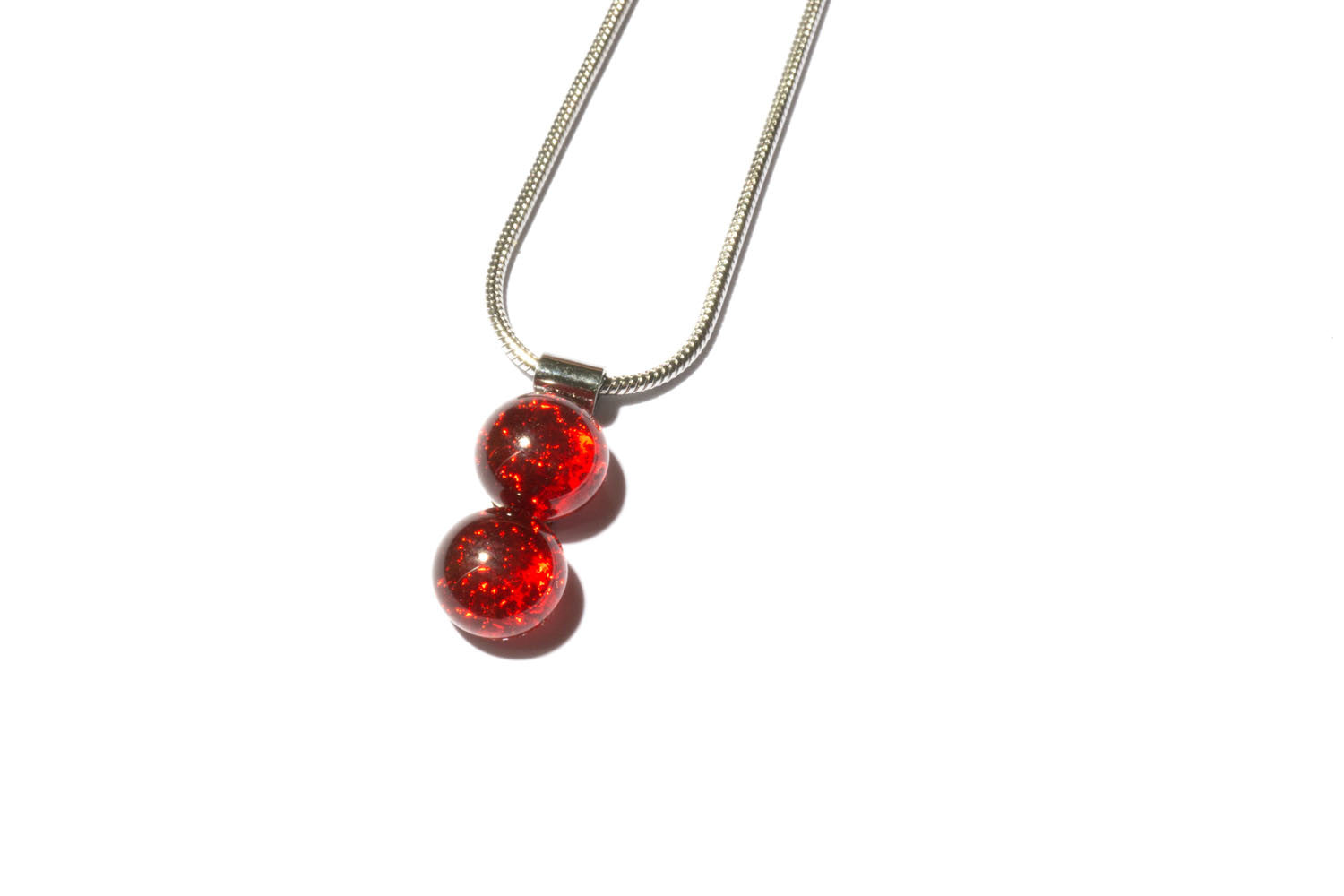 Halskette mit Glasperle Twinny Red Stone Fusing (Edelstahlkette)