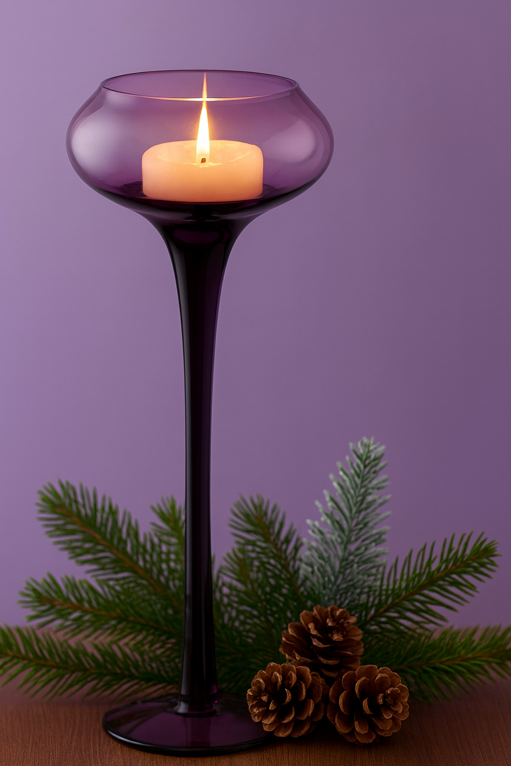 Kerzenhalter Kerzenständer Teelichthalter Sunstar Violett Glas 30cm