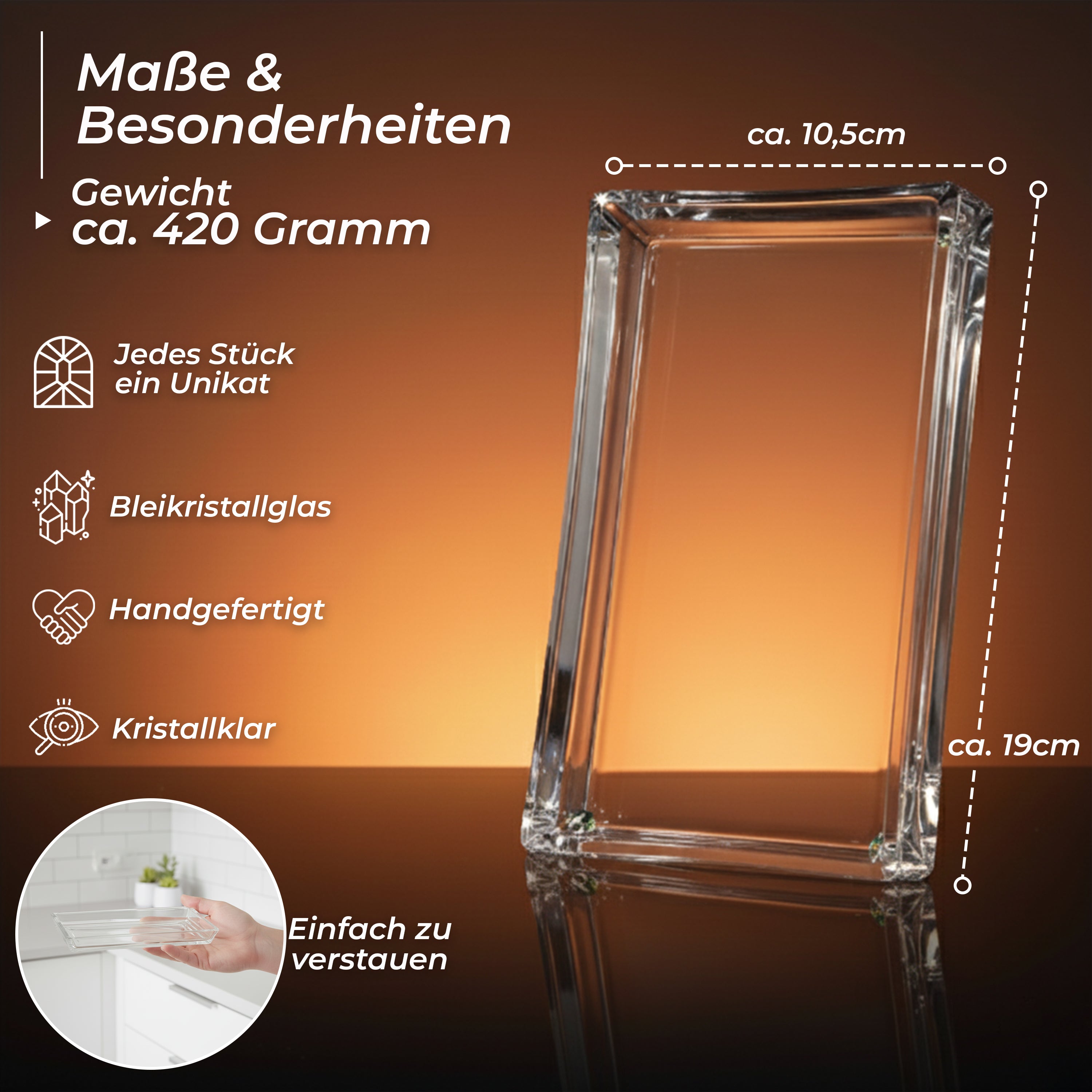 Butterplatte Loft 19x10cm Servierplatte Buffet Teller Kristallglas klar eckig