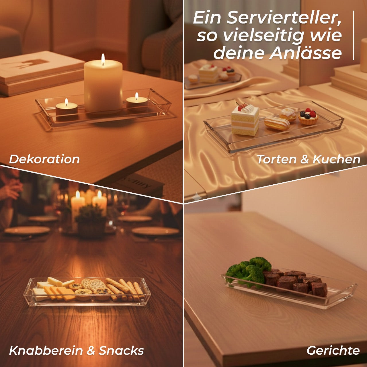 Butterplatte Loft 19x10cm Servierplatte Buffet Teller Kristallglas klar eckig