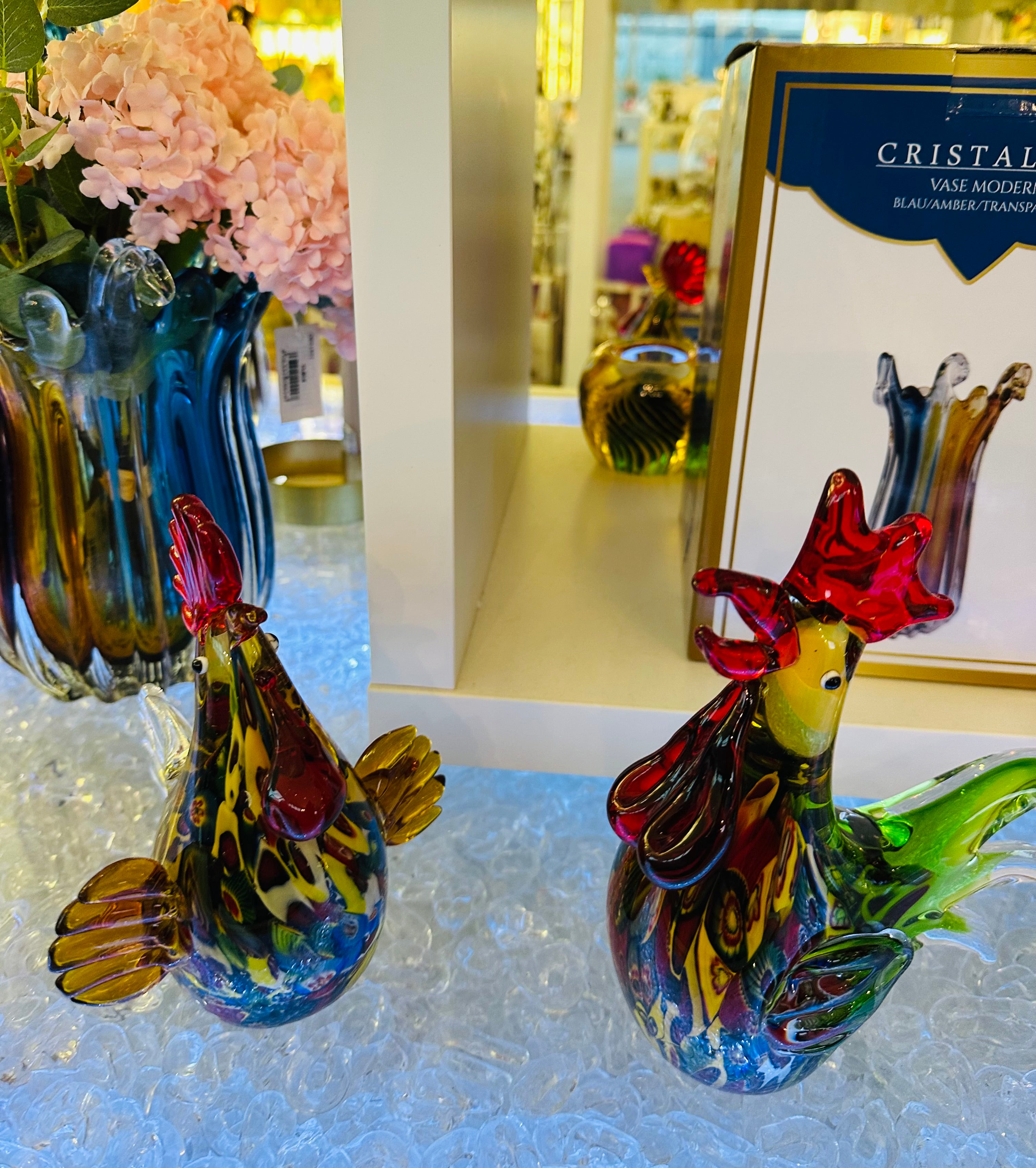 Glasfigur Hahn Höhe ca. 19cm Bunt Handarbeit