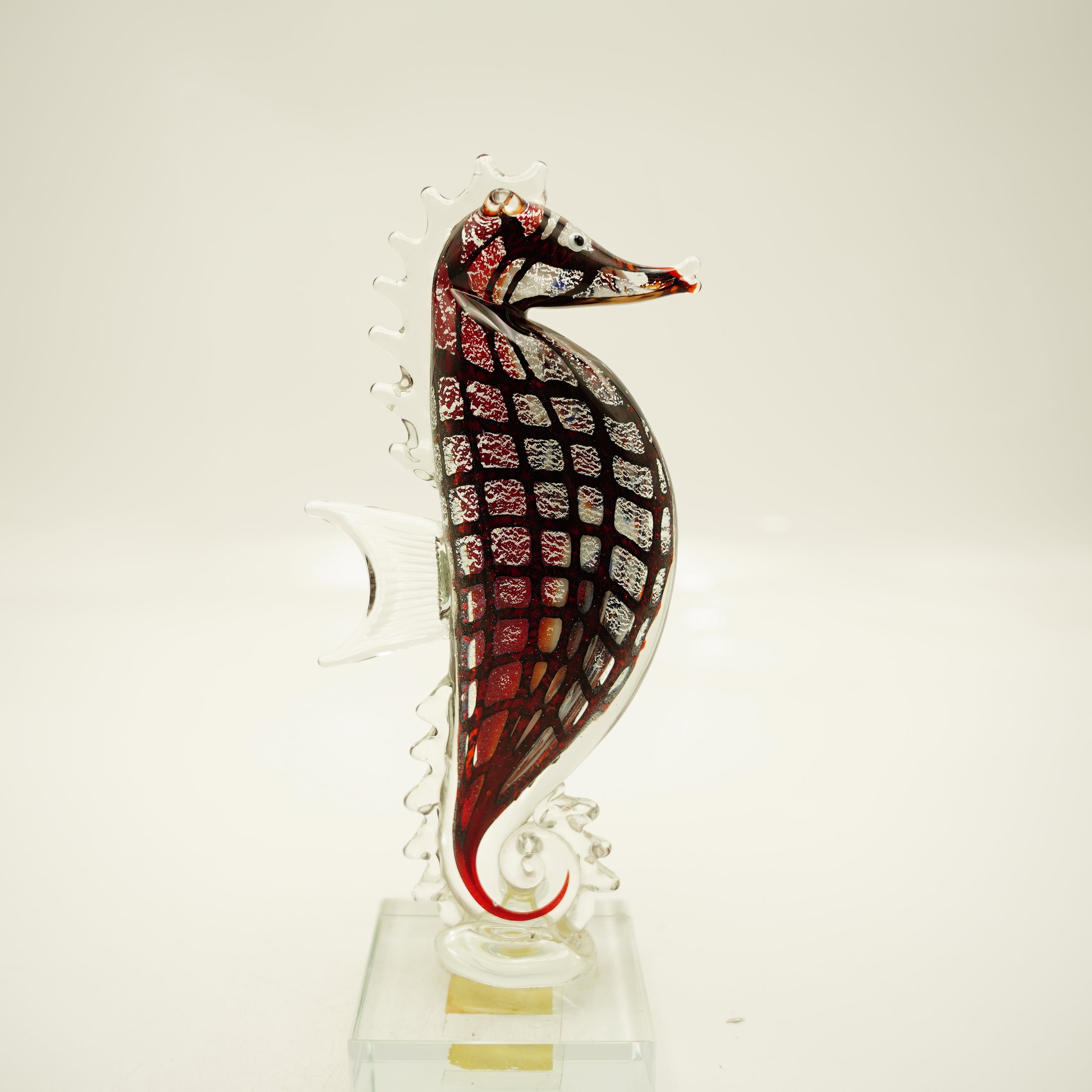 Glasfigur Seepferd Höhe ca. 25cm Schwarz/Rot/Grau Handarbeit