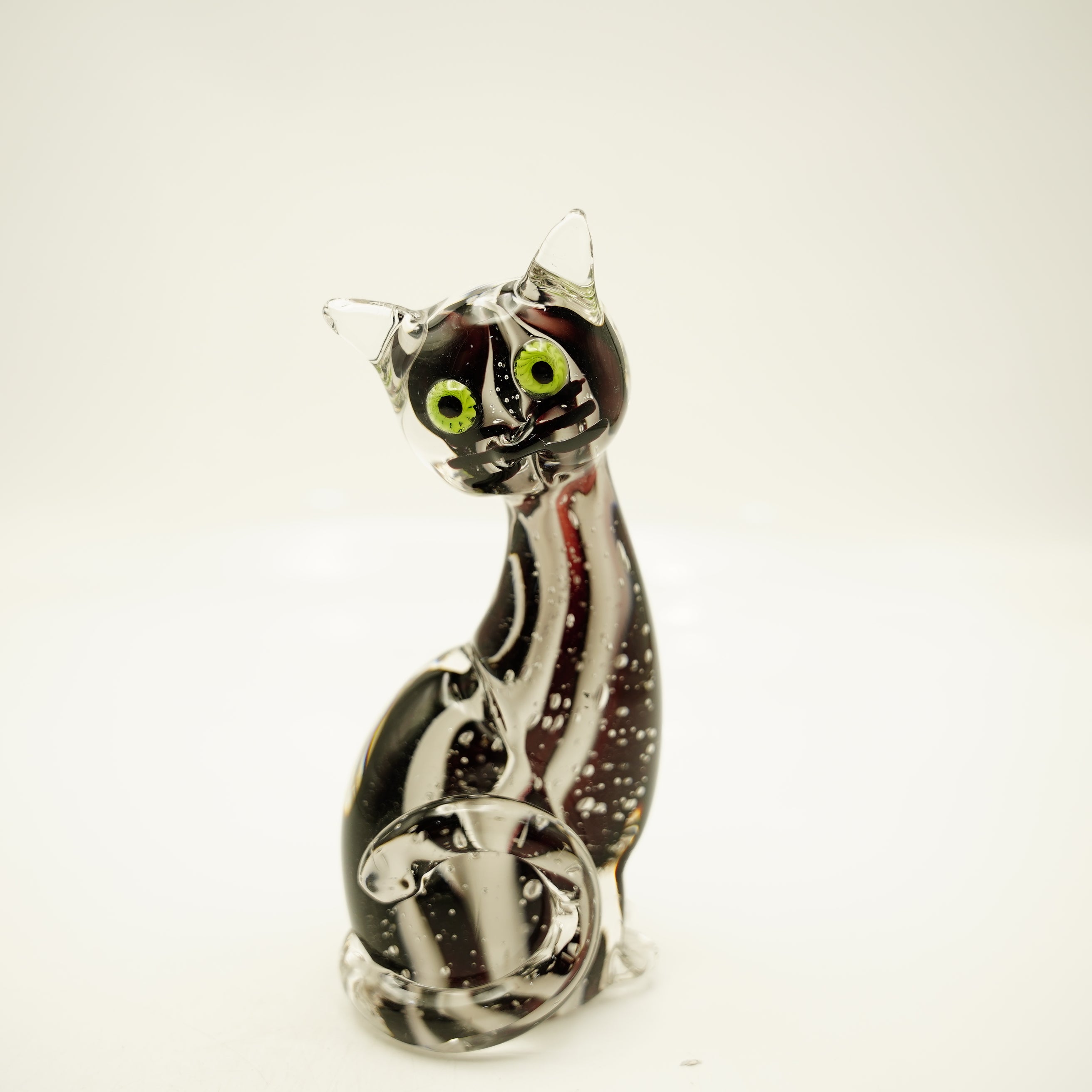 Glasfigur Katze Höhe ca. 20cm Schwarz/Grau/Transparent Handarbeit