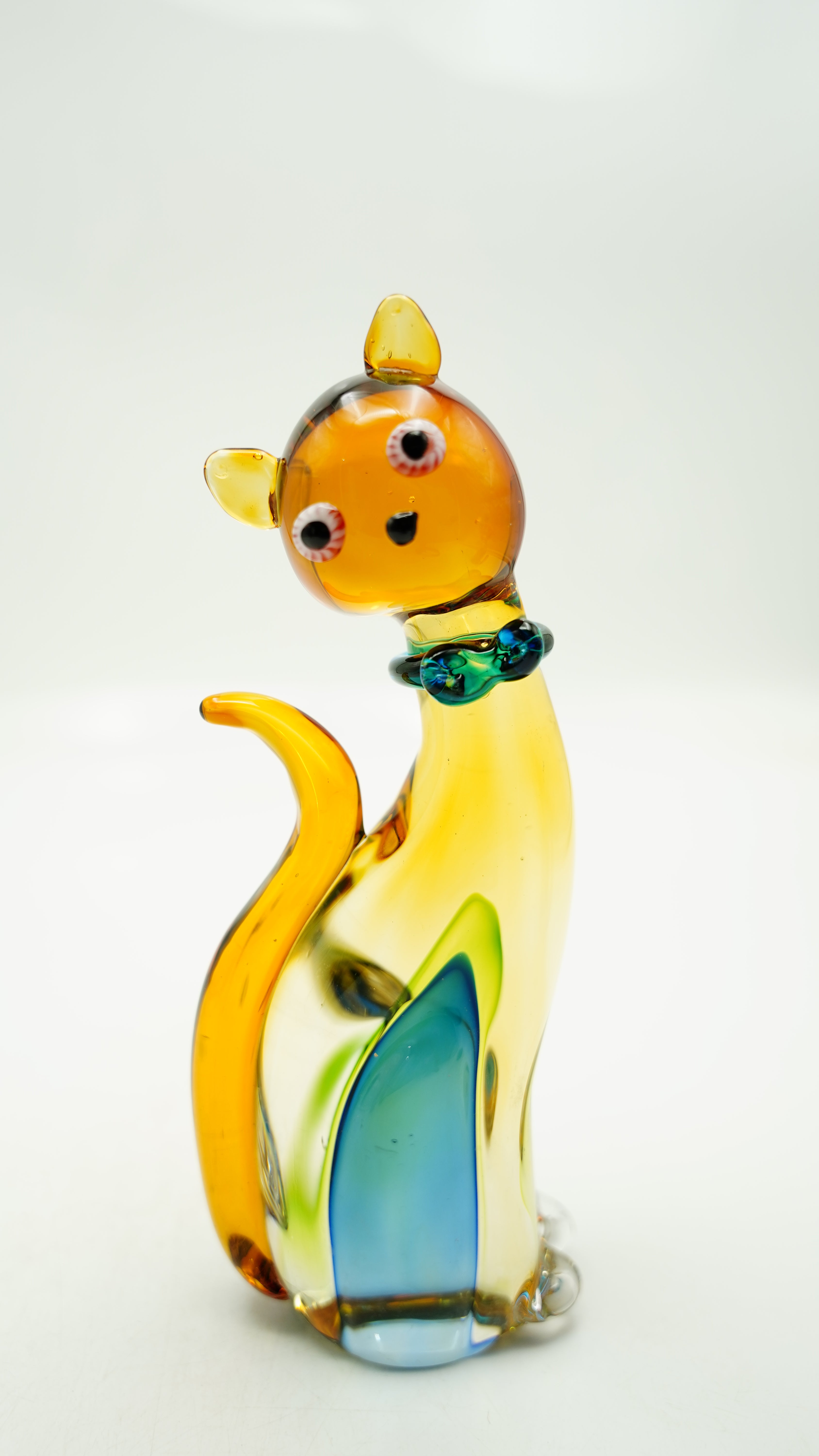 Glasfigur Katze Höhe ca. 26cm Amber/Braun/Blau Handarbeit