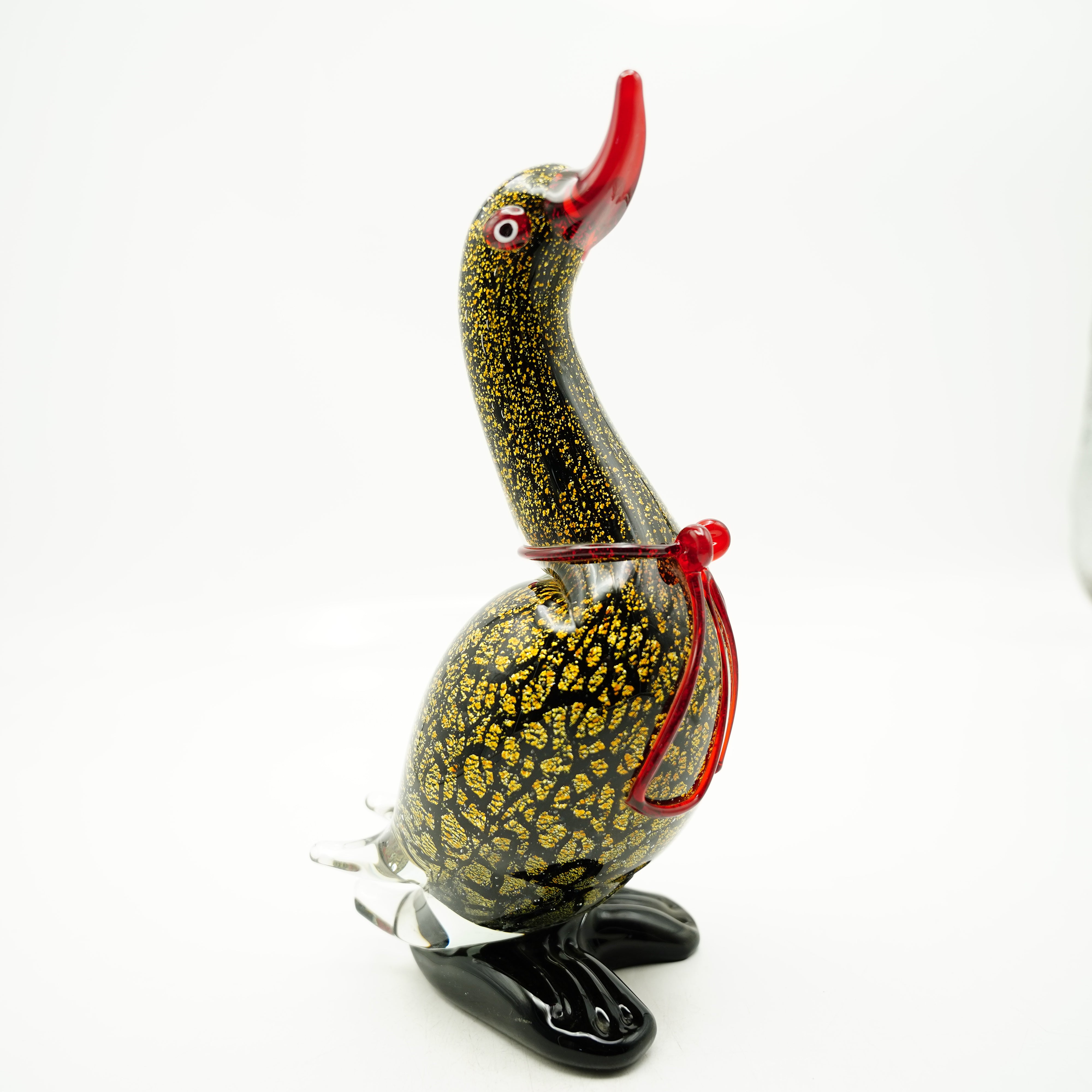 Glasfigur Ente Höhe ca. 34cm Schwarz/Grau/Rot Handarbeit