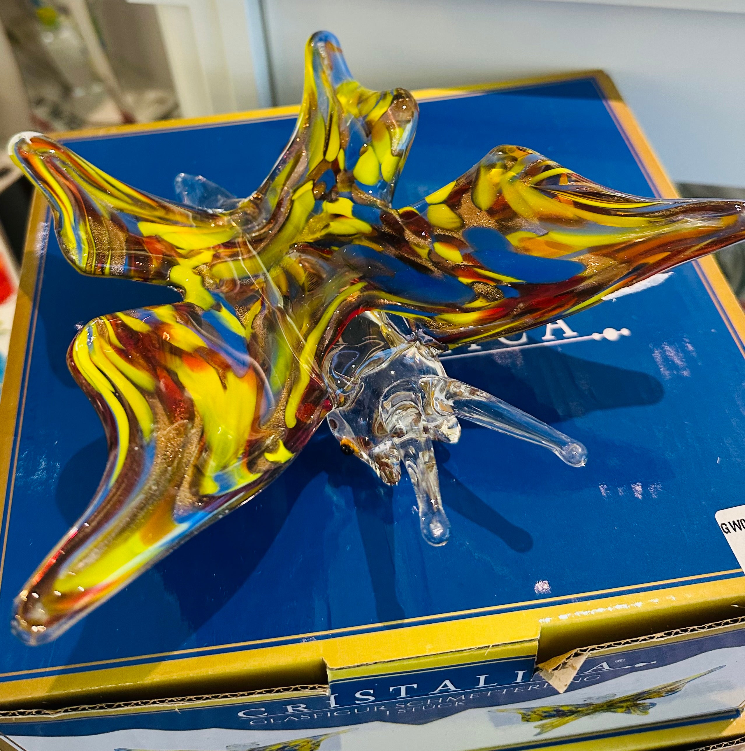 Glasfigur Schmetterling Höhe ca. 7cm/Länge ca. 18cm Bunt Handarbeit