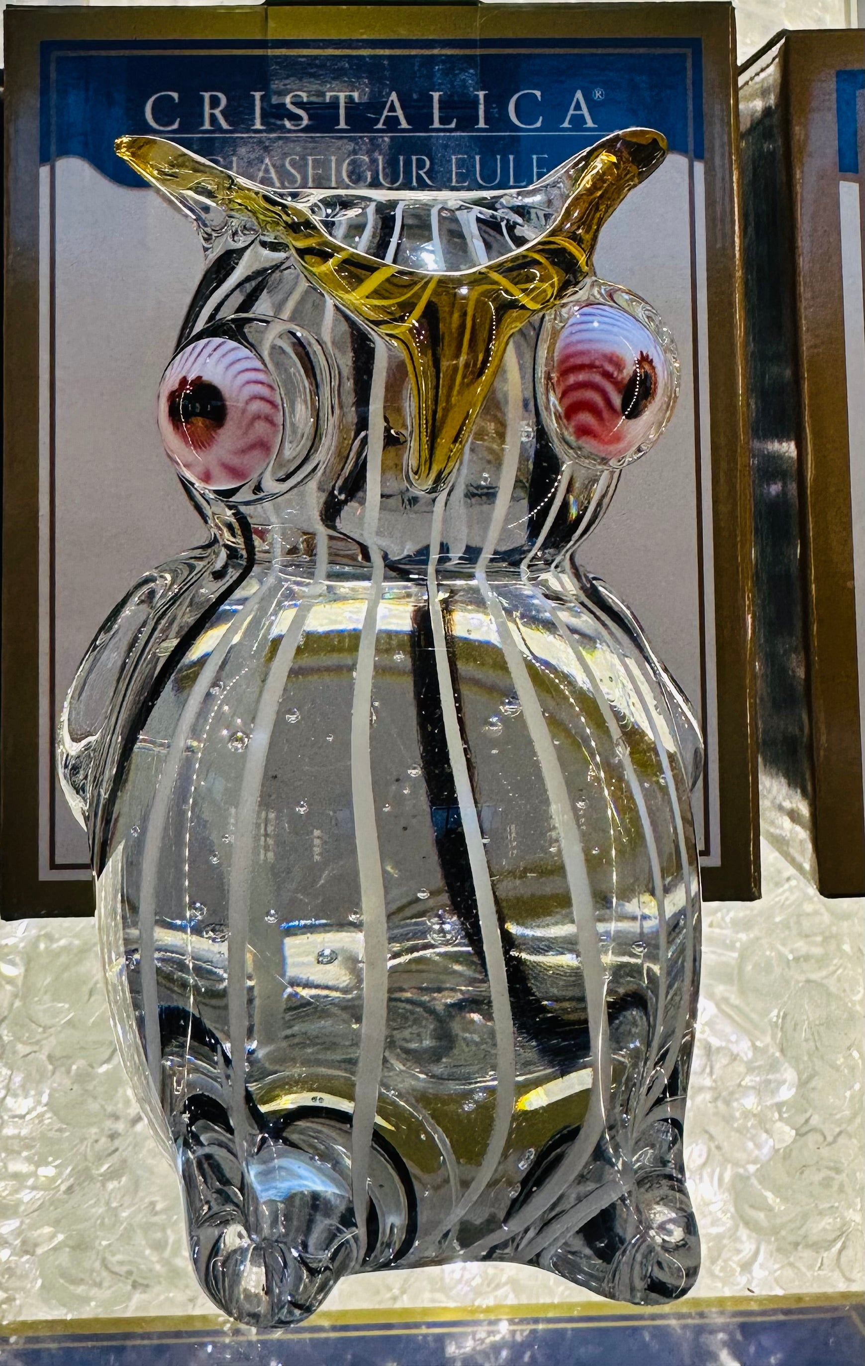 Glasfigur Eule Höhe ca. 13cm Braun/Transparent Handarbeit