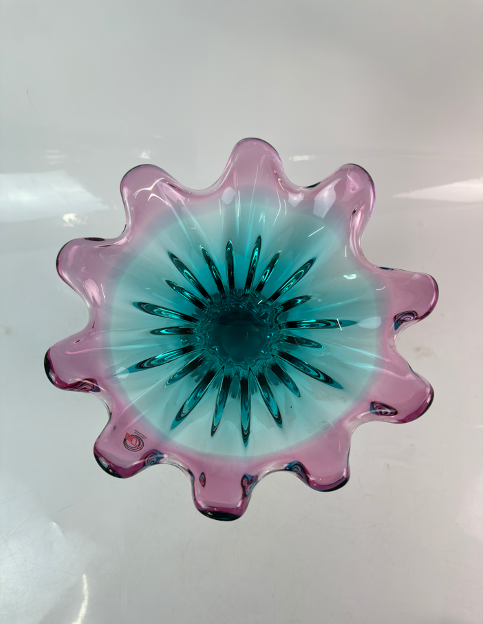 Glas Schale Blau/Pink Länge ca. 31cm  Handarbeit