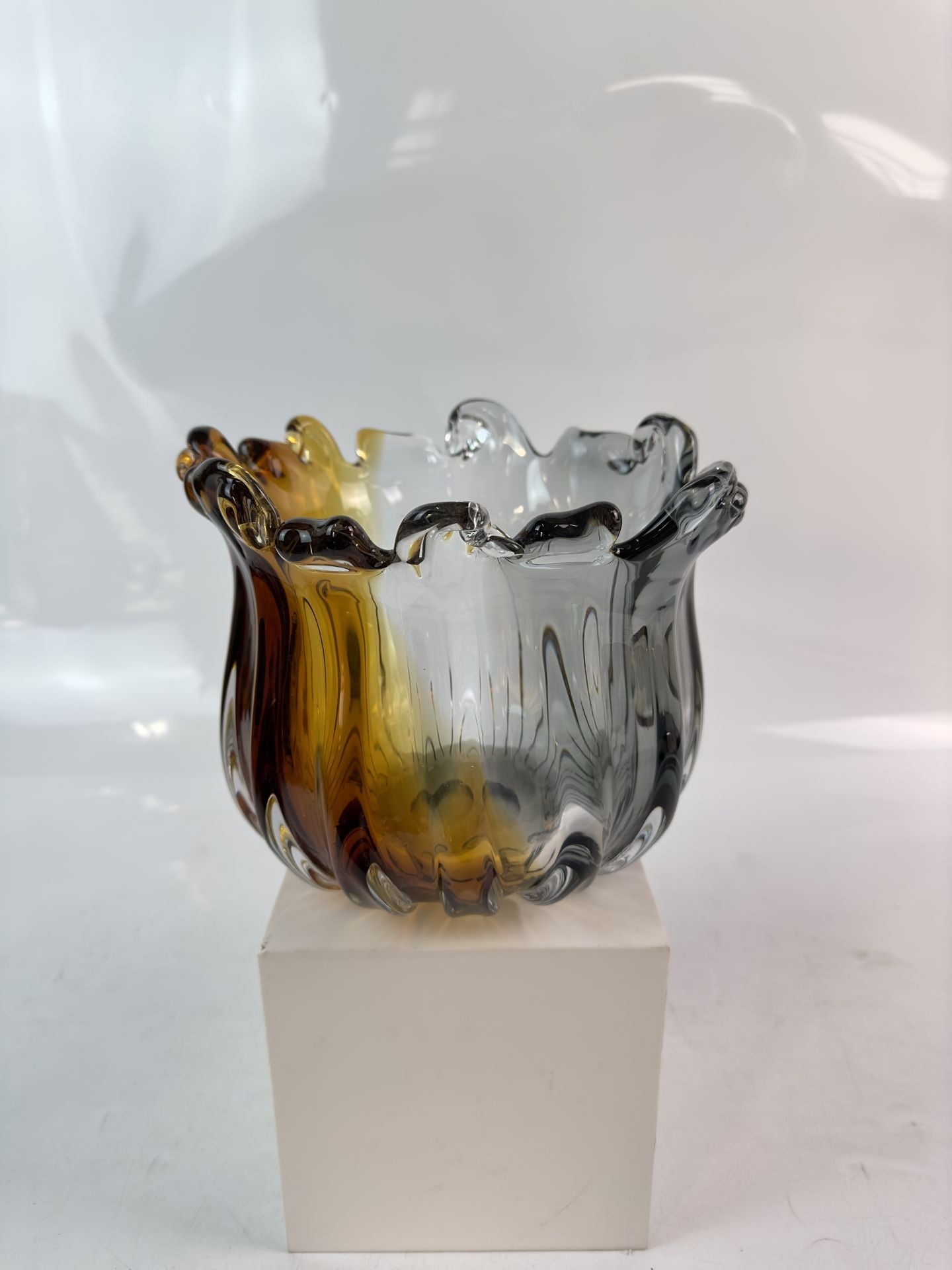 Glas Vase, Schale  Blau/Amber Handarbeit