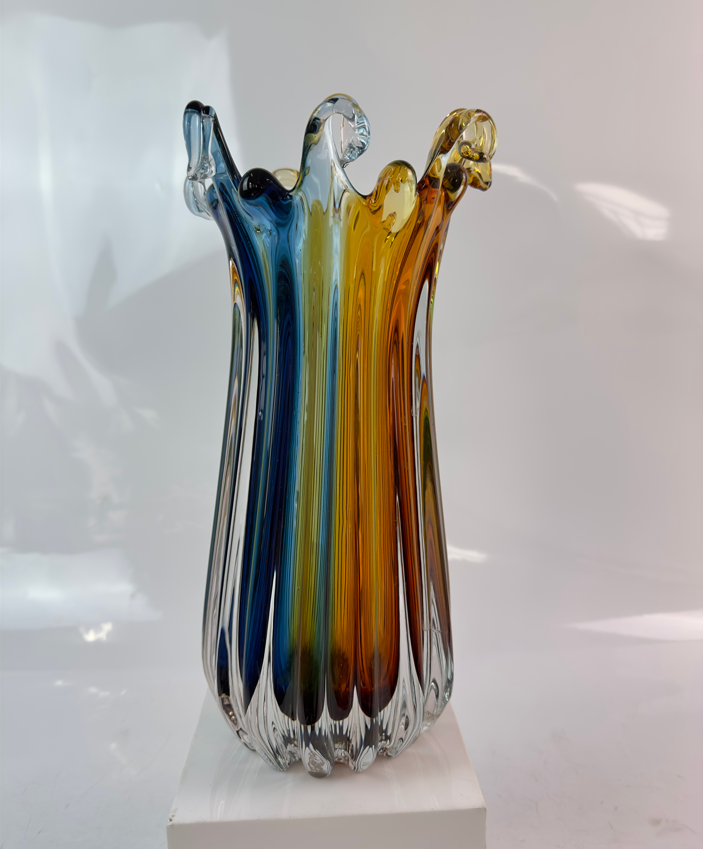 Glas Vase, Schale  Blau/Amber Handarbeit