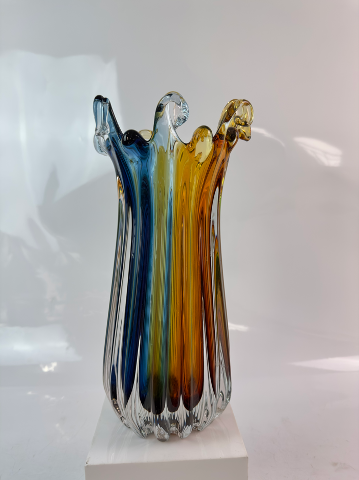 Glas Vase, Schale  Blau/Amber Handarbeit