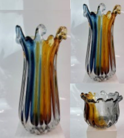 Glas Vase, Schale  Blau/Amber Handarbeit