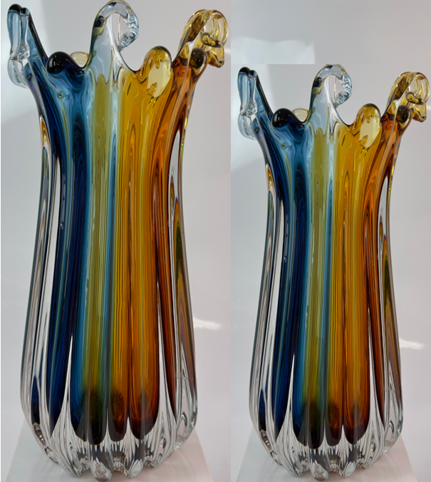 Glas Vase, Schale  Blau/Amber Handarbeit