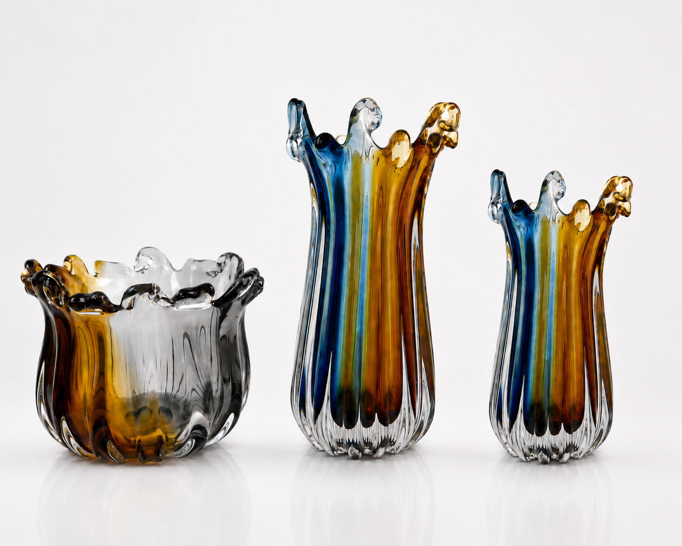 Glas Vase, Schale  Blau/Amber Handarbeit