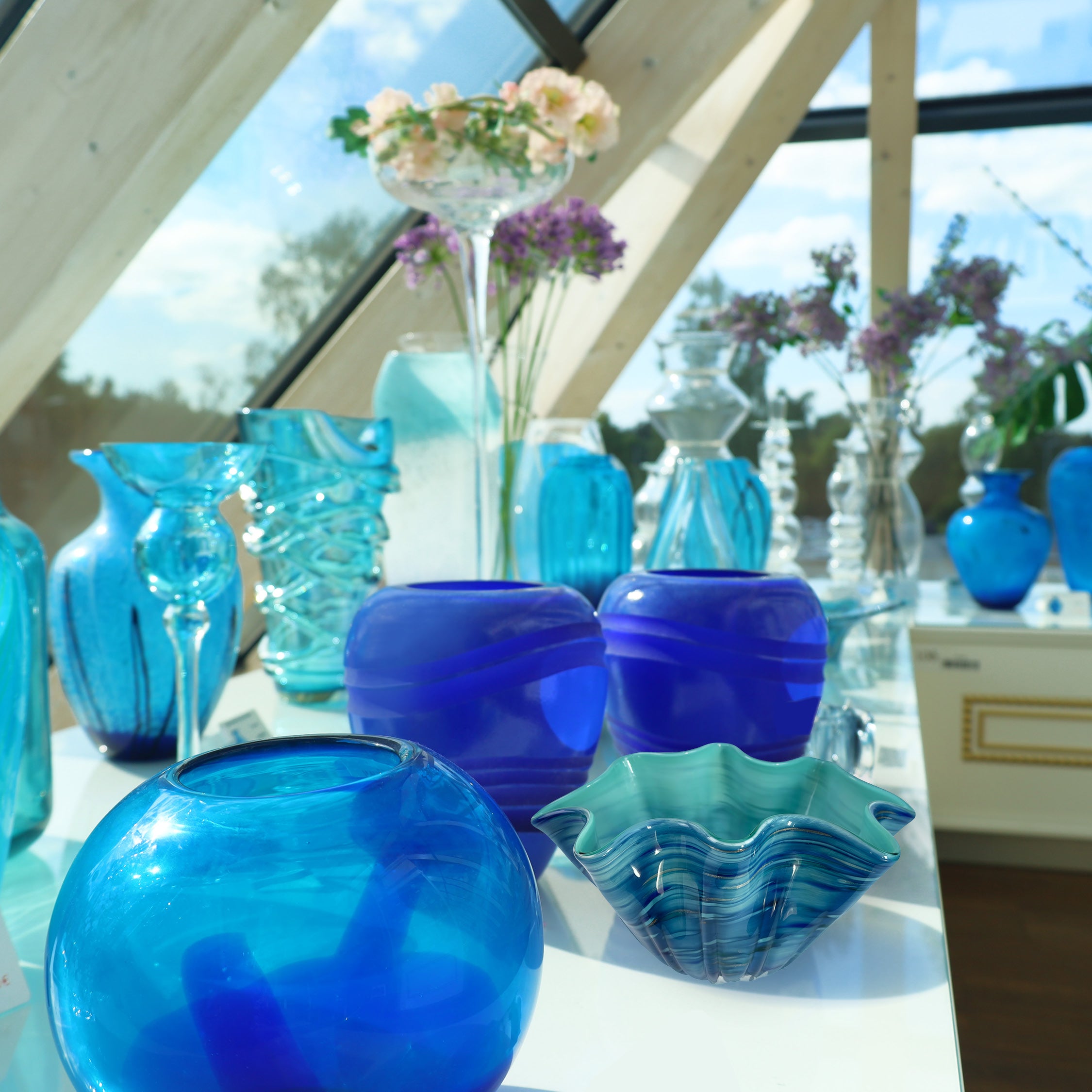 Glas Vase Modern in Blau/Türkis Handarbeit