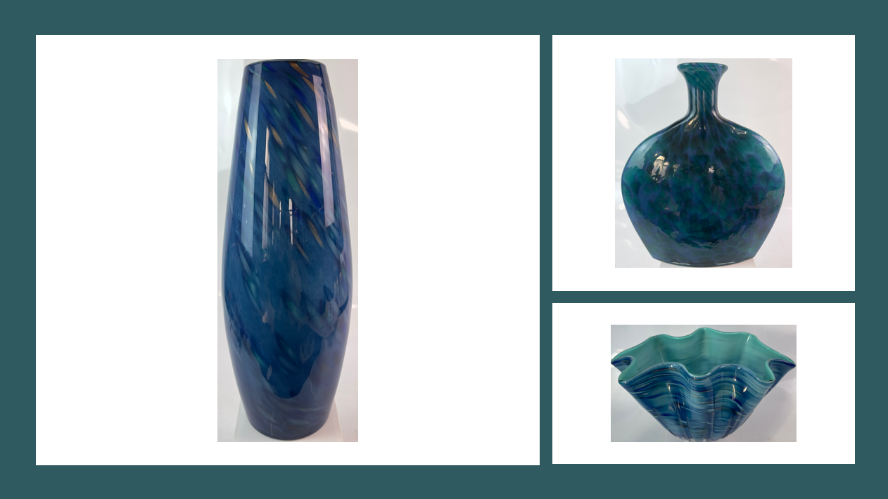 Glas Vase Modern in Blau/Türkis Handarbeit