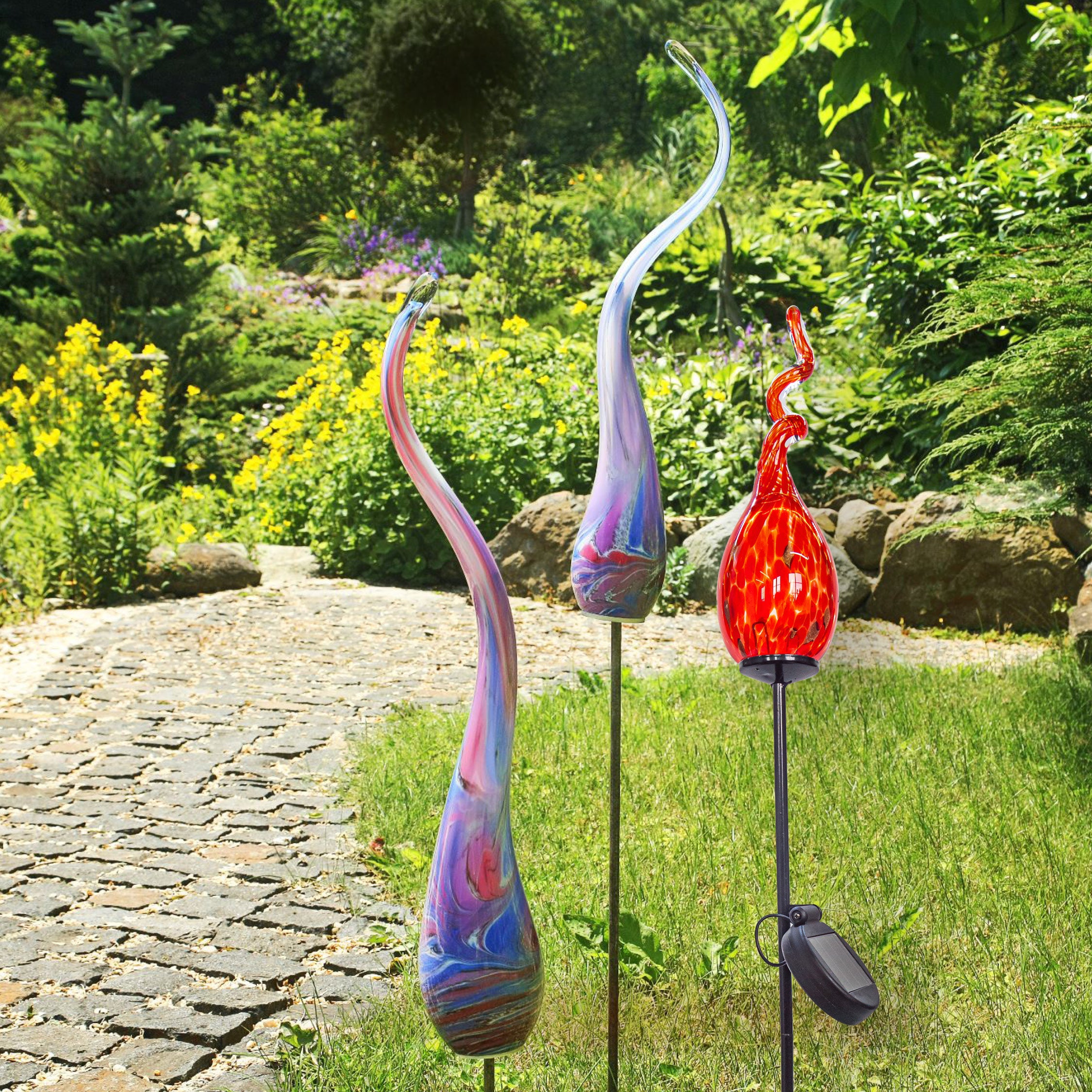 CRISTALICA Gartenspirale Aus Glas – Mundgeblasen, 40 Cm Hoch, Rot-orange, Mit Stab, Frostsicher