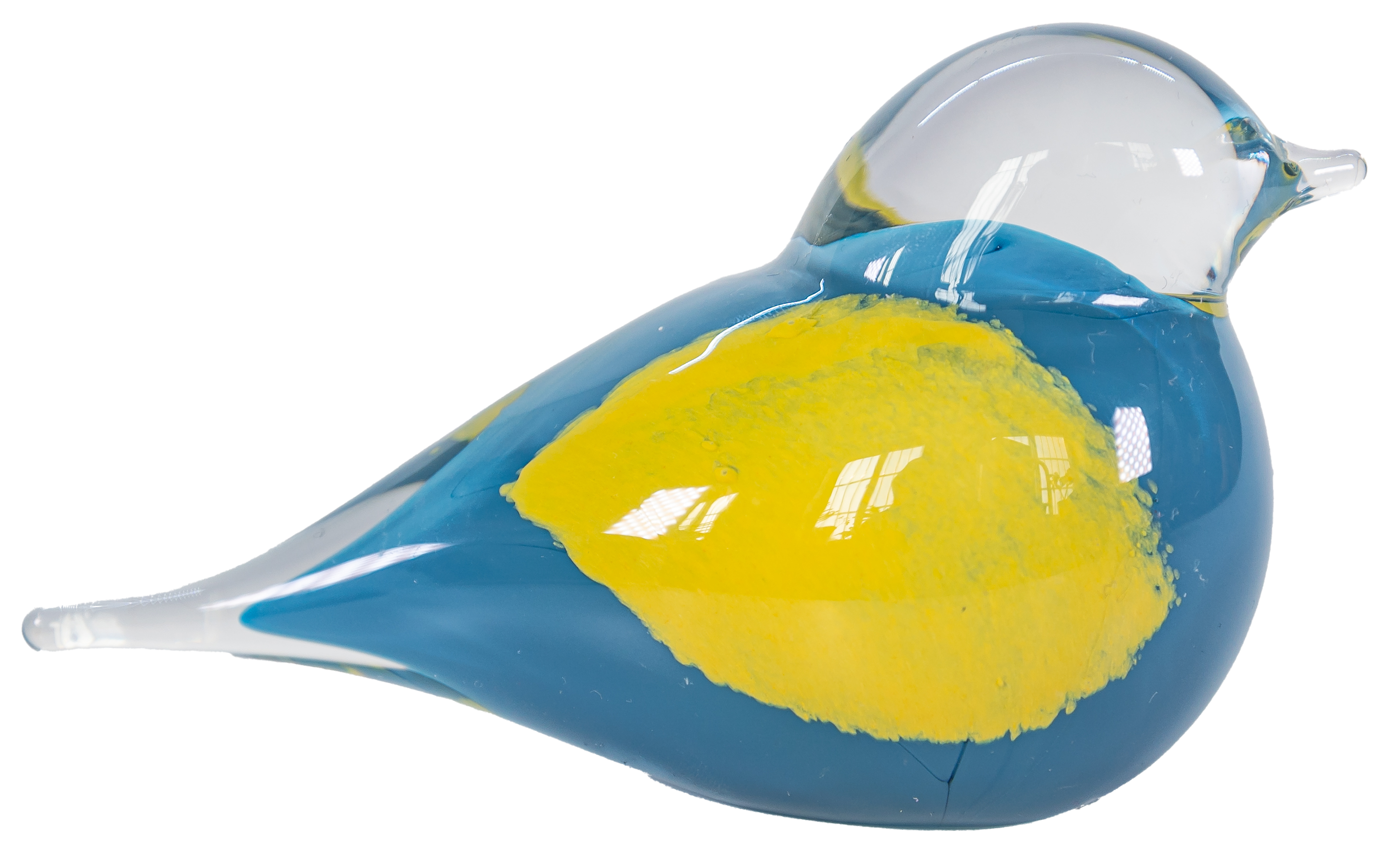 Glasfigur Vogel Hellblau/Gelb/Transparent Breite ca. 13,6cm Handarbeit