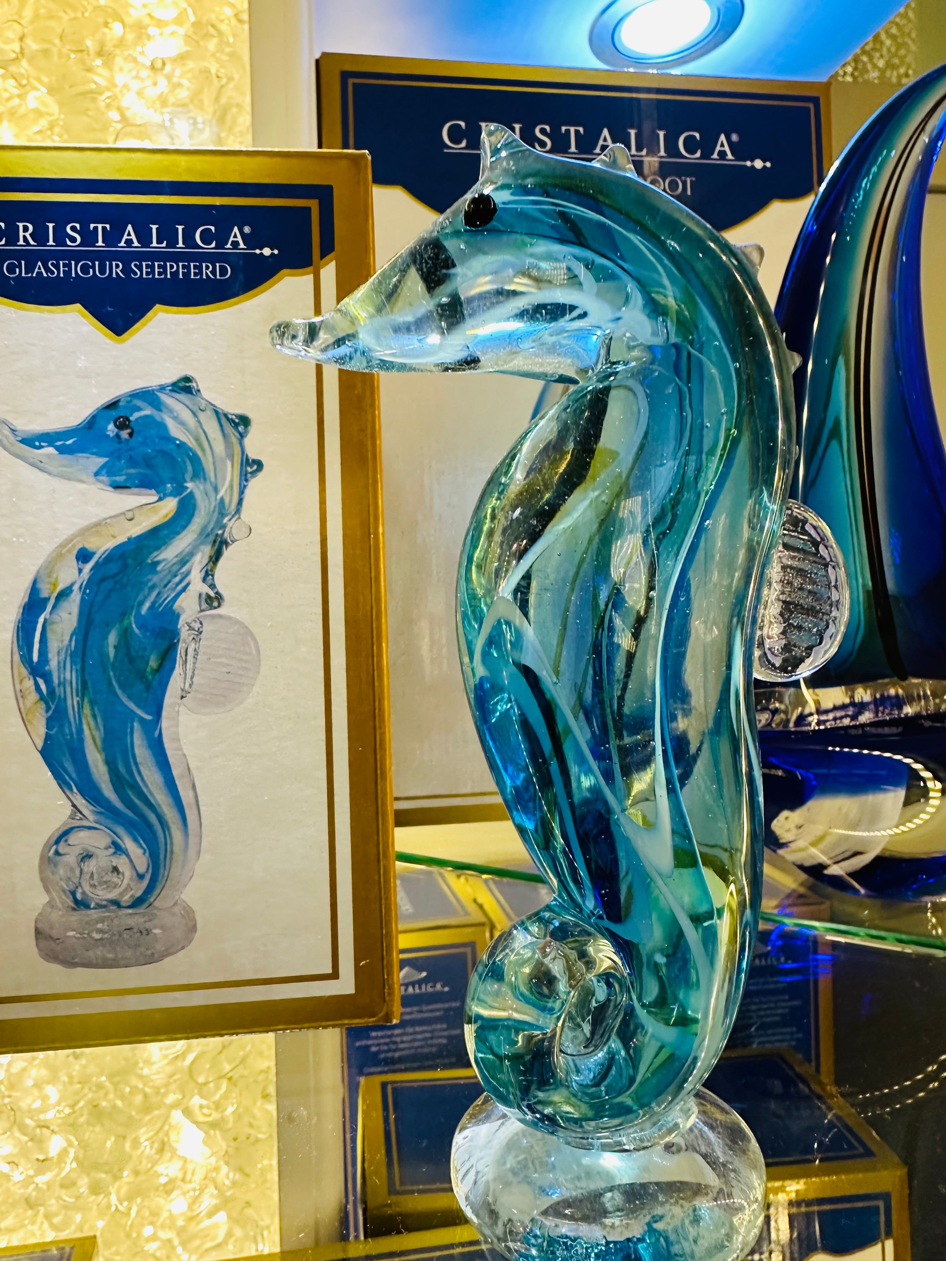 Glasfigur Seepferd Hellblau/Transparent  Höhe ca. 18,7cm Handarbeit