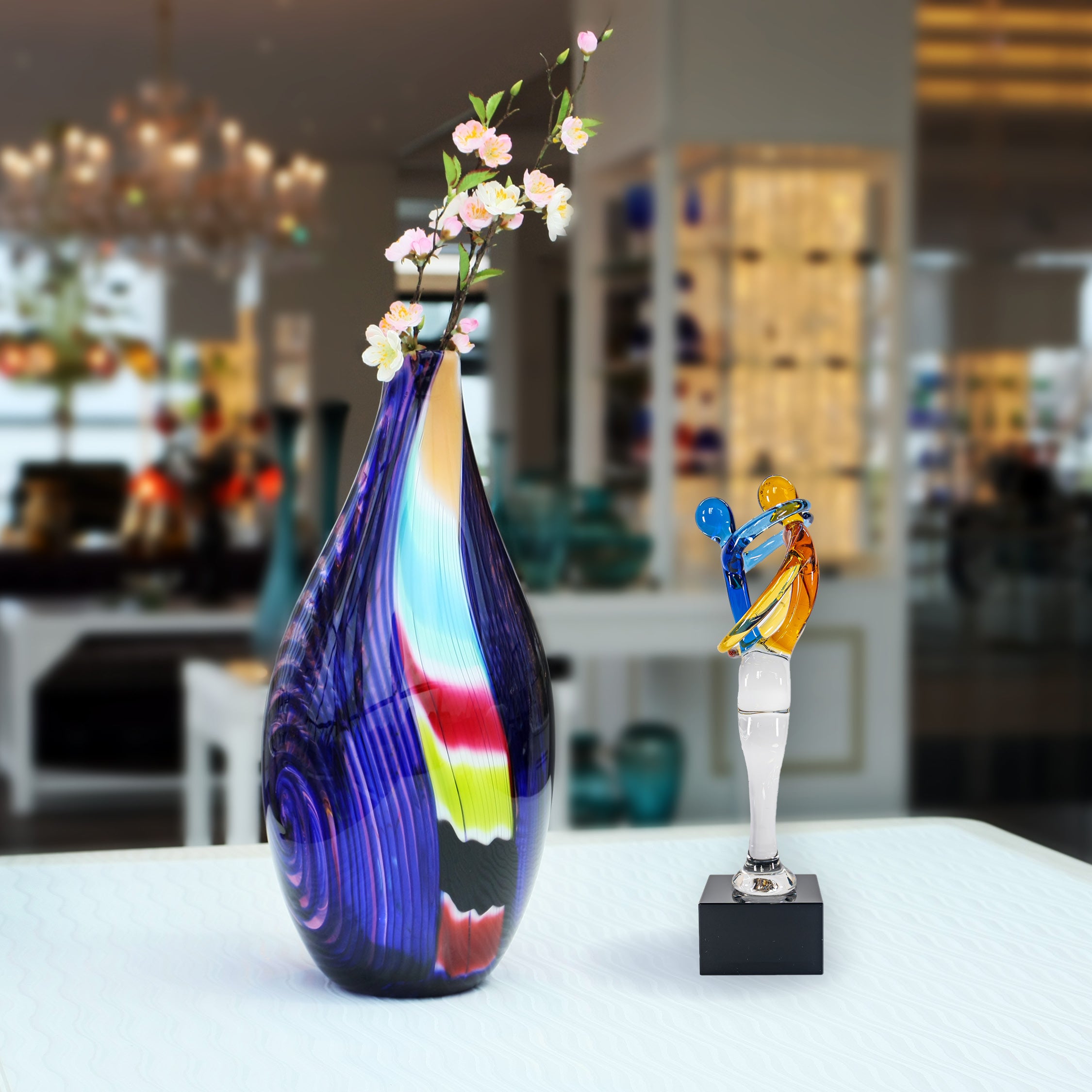 Glasfigur Glasskulptur Liebespaar Bleu/Amber/Transparent Höhe ca. 16,5cm Handarbeit