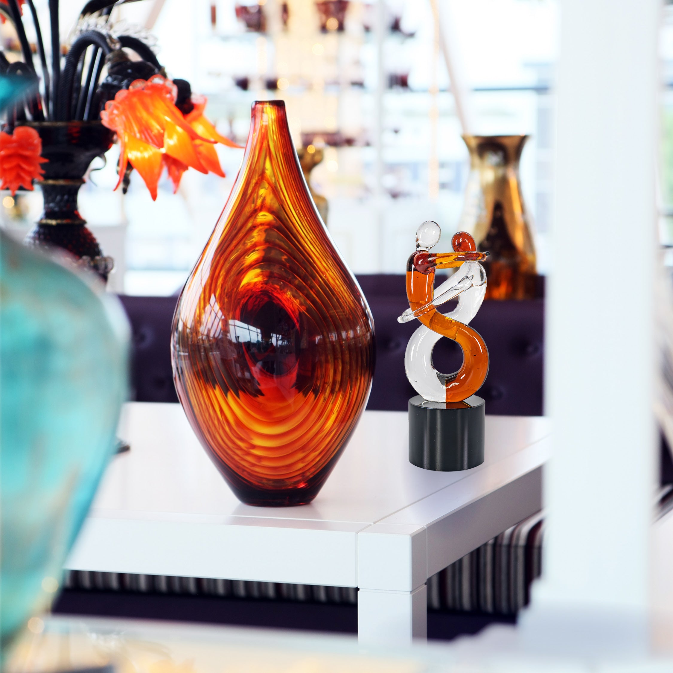 Glasfigur Glasskulptur Liebe Amber Höhe ca. 11cm Handarbeit
