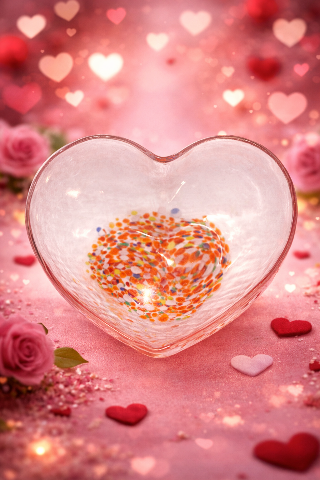Herzschale Glasschale Bunt Konfeti/Transparent