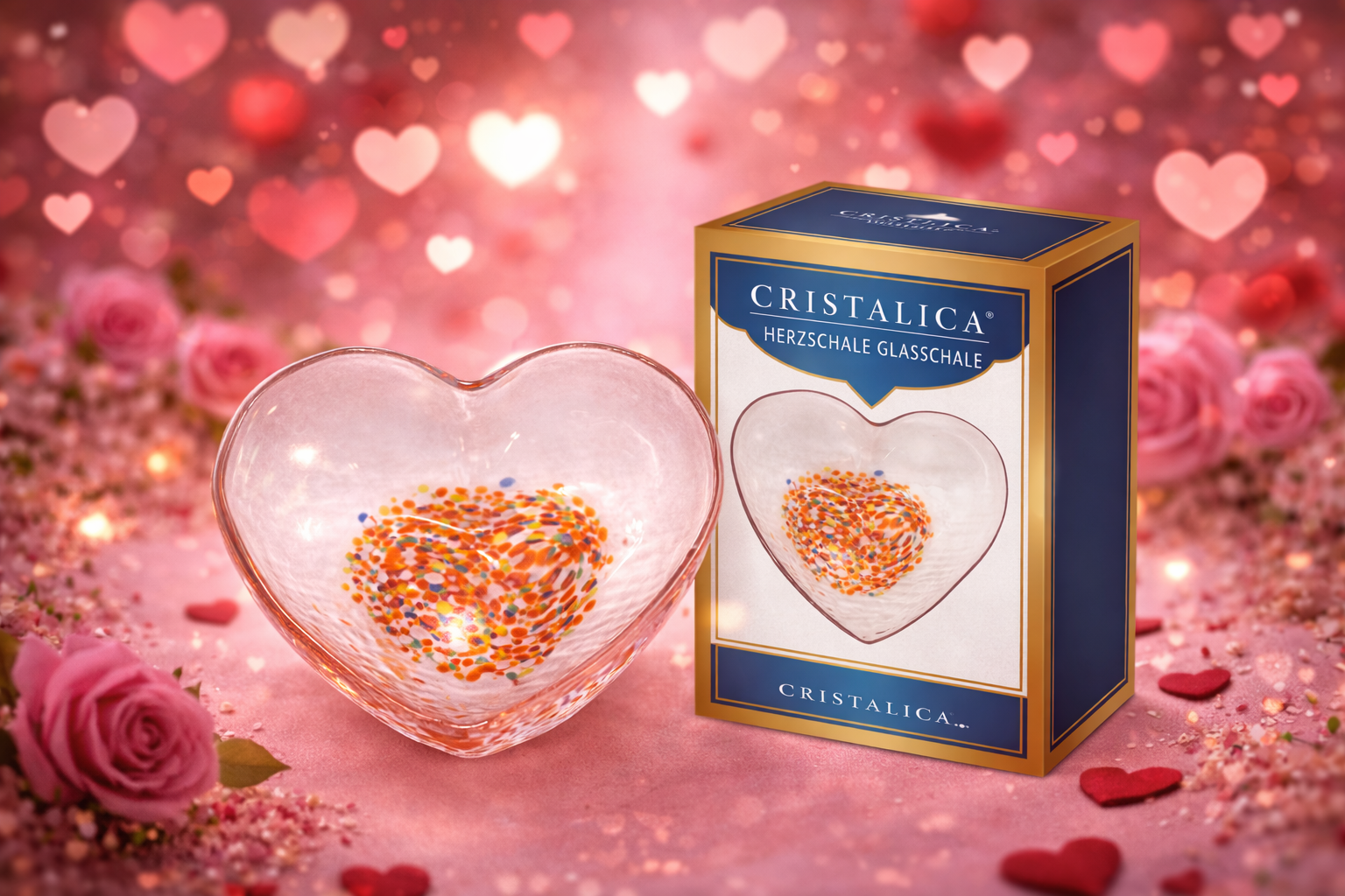 Herzschale Glasschale Bunt Konfeti/Transparent