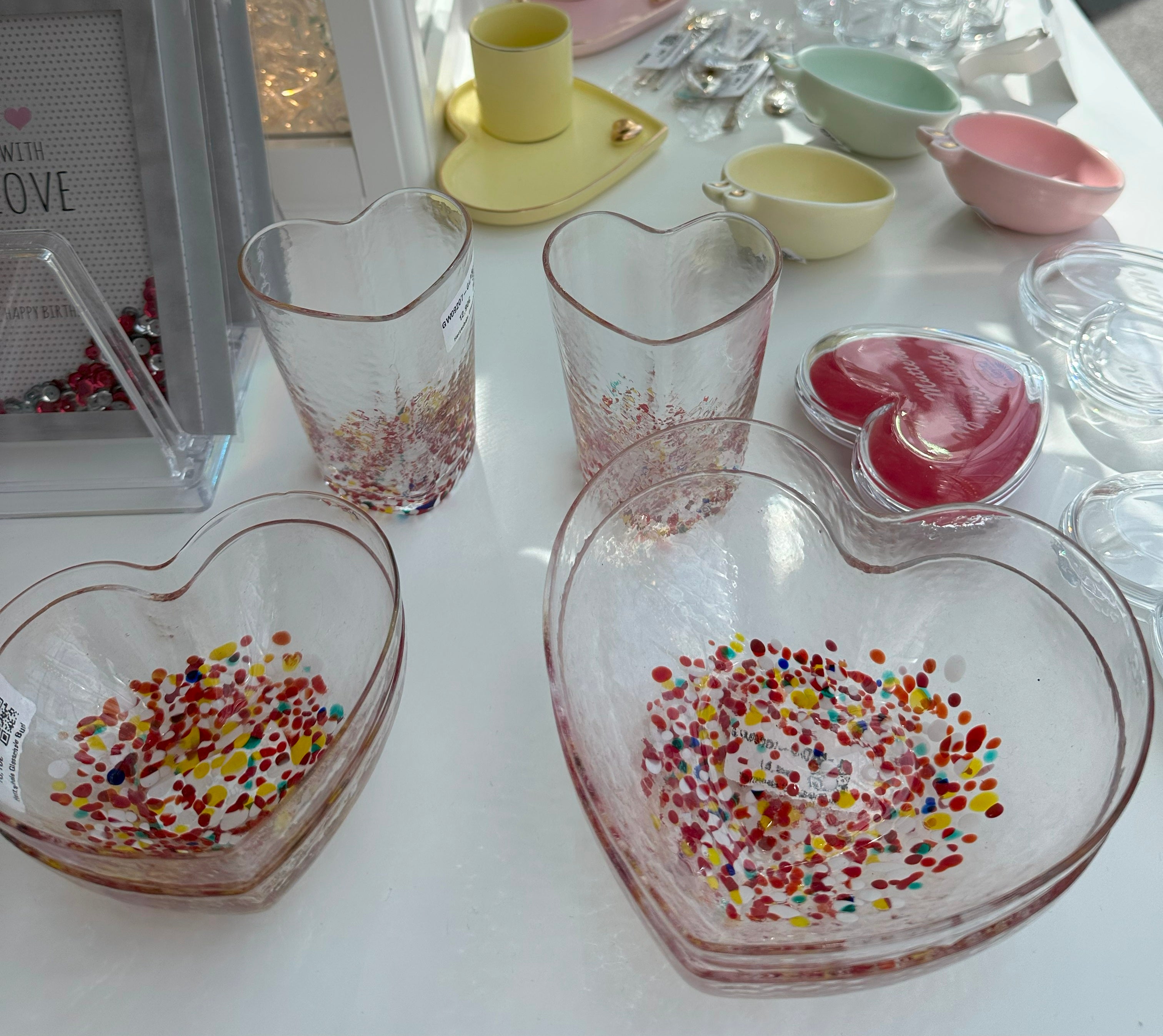 Herzschale Glasschale Bunt Konfeti/Transparent