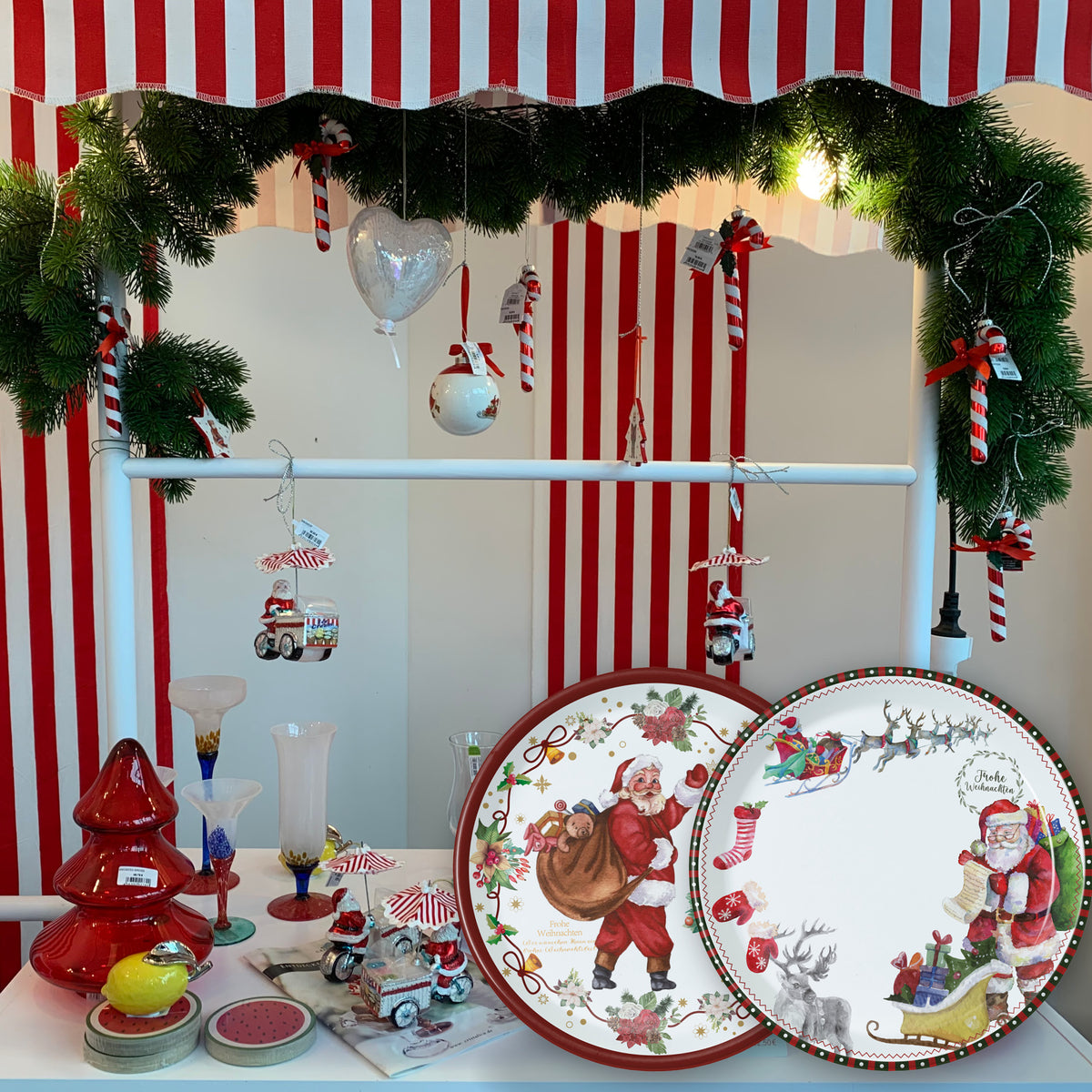 4er Set Weihnachtsteller mit Weihnachtsmann Motiv Keramik ca. 20,5cm W
