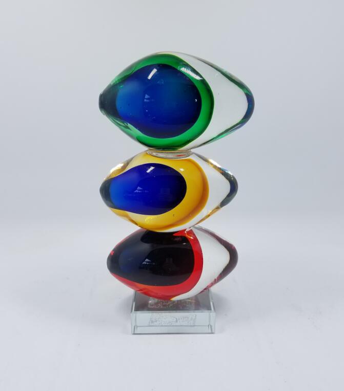Glasskulptur Auge Statue Kunstobjekt Kristallglas Handarbeit Höhe 20cm Unikat