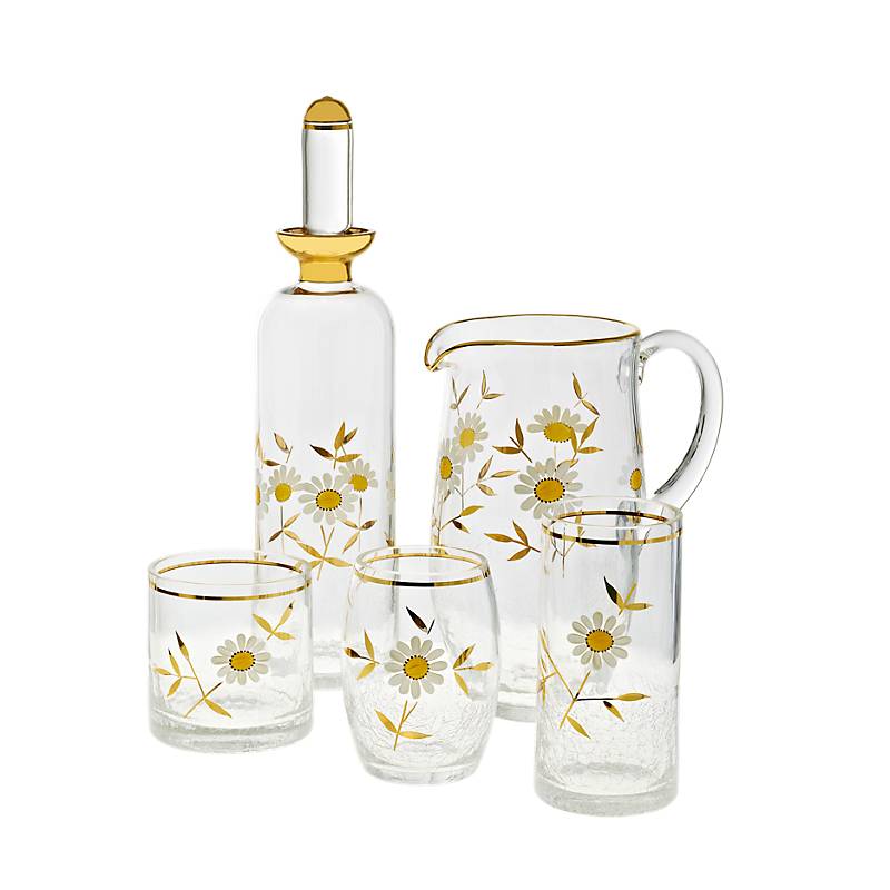 Trinkbecher mit Gänseblumen Lucky Daisy 350ml, Transparent/Gold, aus Glas