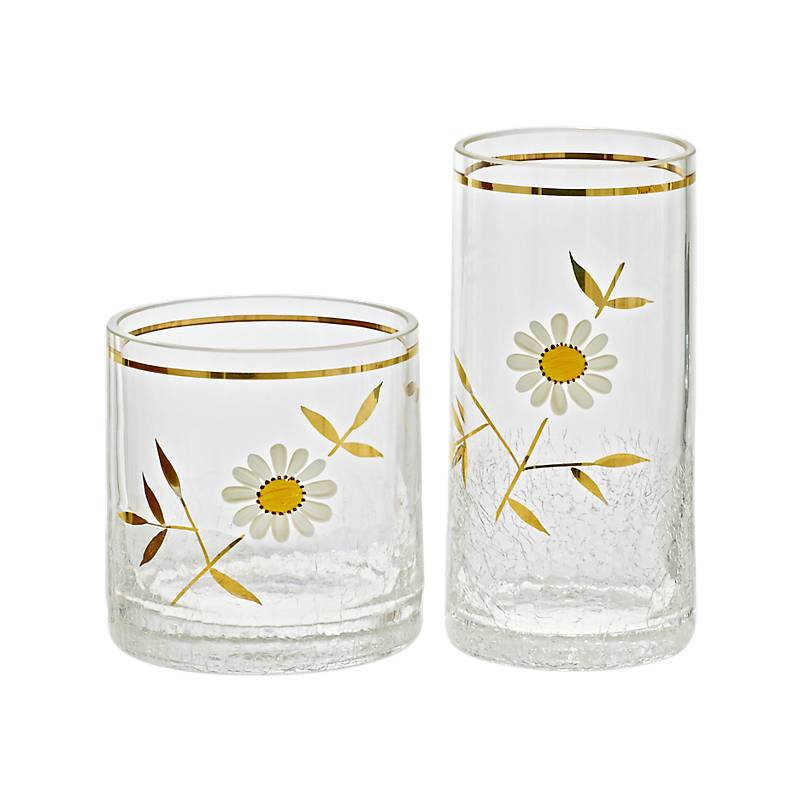 Trinkbecher mit Gänseblumen Lucky Daisy 350ml, Transparent/Gold, aus Glas